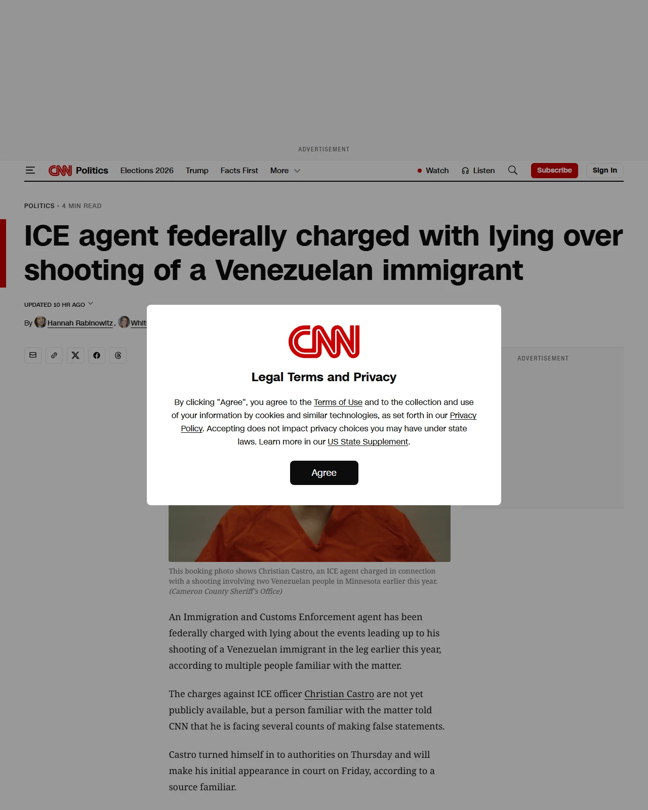 cnn.com as published: ICE agent federally charged with lying over shooting of a Venezuelan immigrant