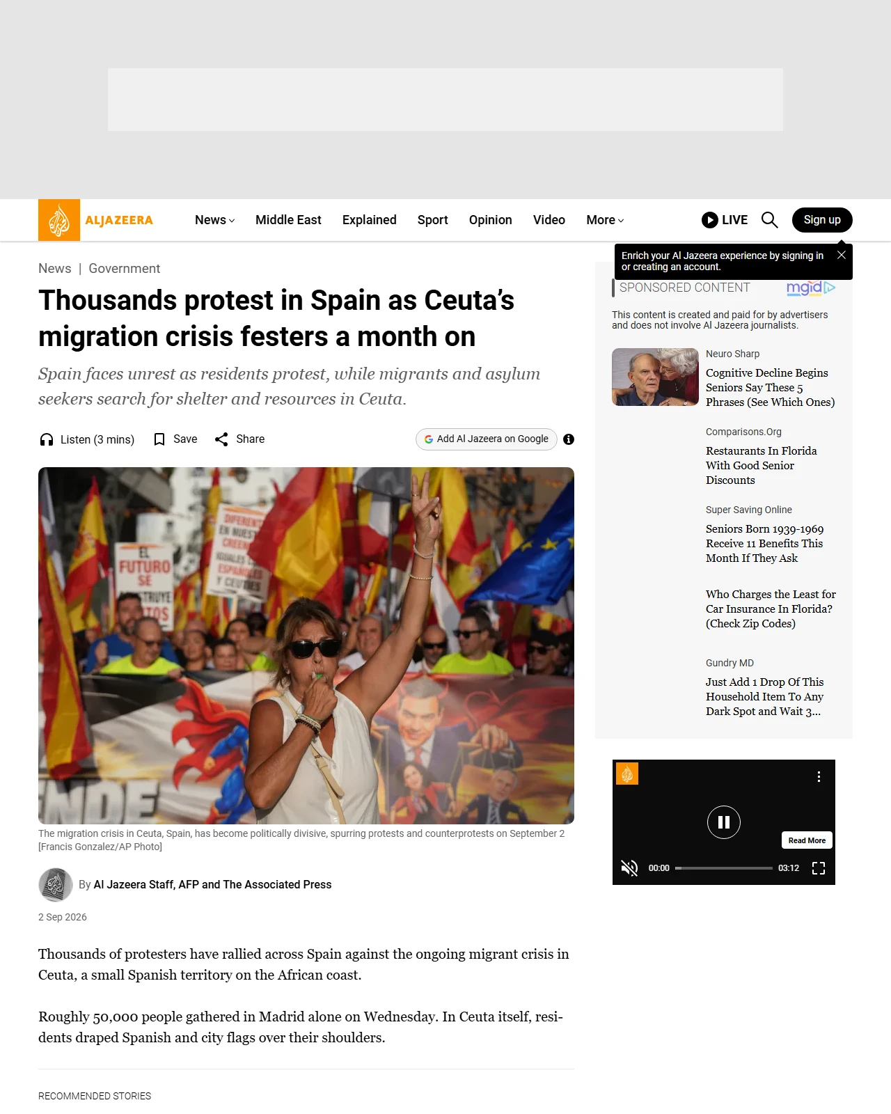 aljazeera.com as published: Thousands protest in Spain as Ceuta’s migration crisis festers a month on