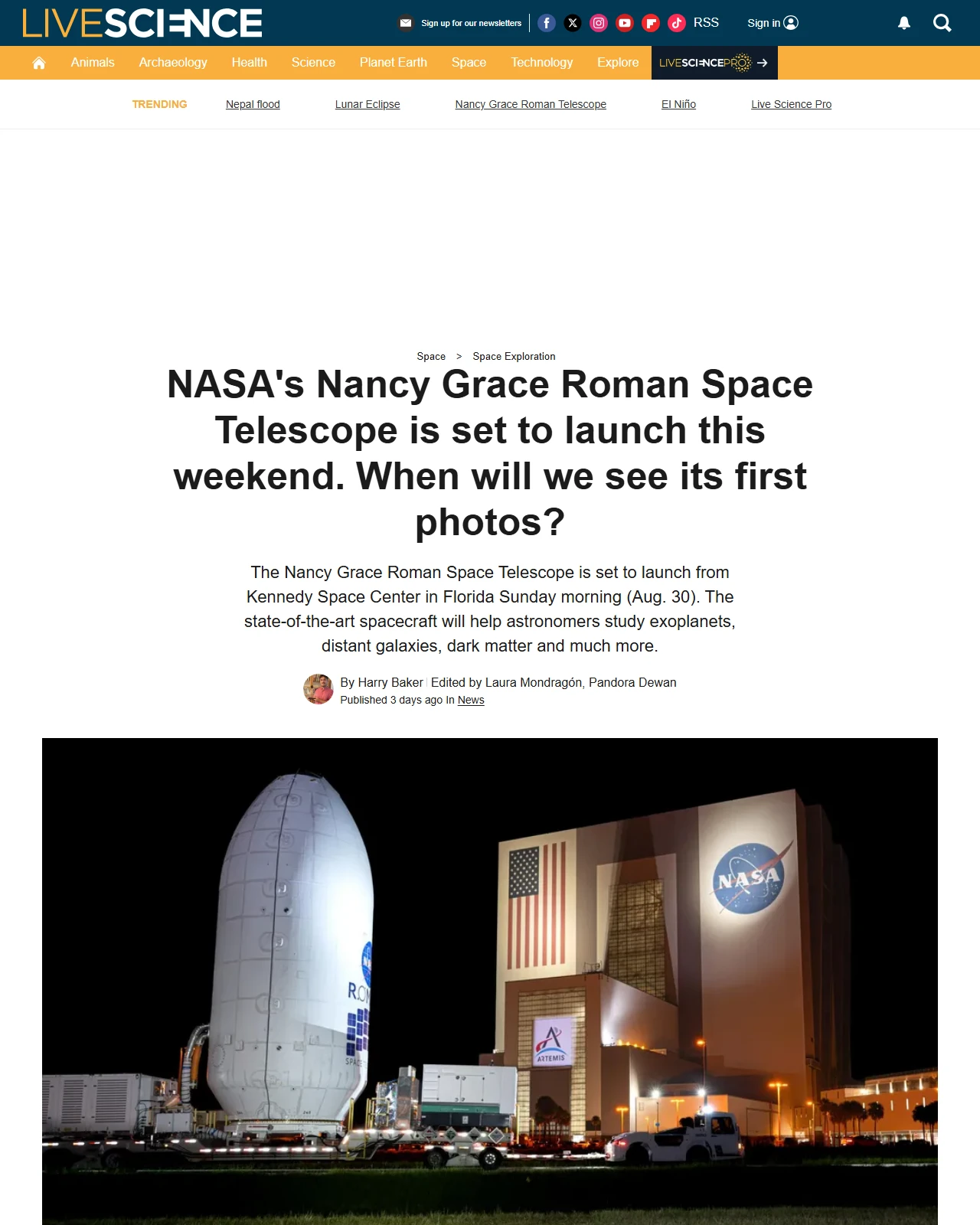 livescience.com as published: NASA's Nancy Grace Roman Space Telescope is set to launch this weekend. When will we see its first photos?