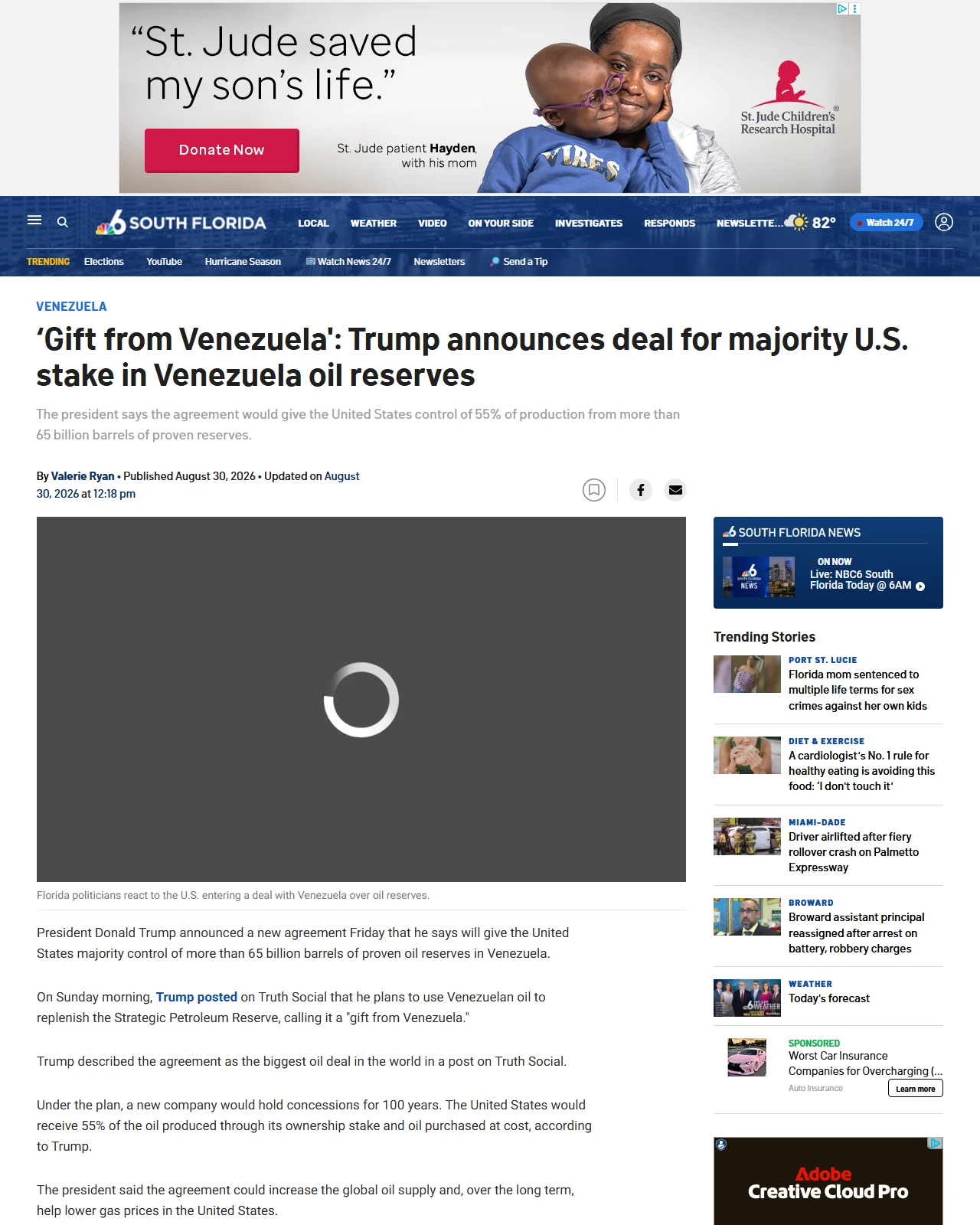 nbcmiami.com as published: ‘Gift from Venezuela': Trump announces deal for majority U.S. stake in Venezuela oil reserves