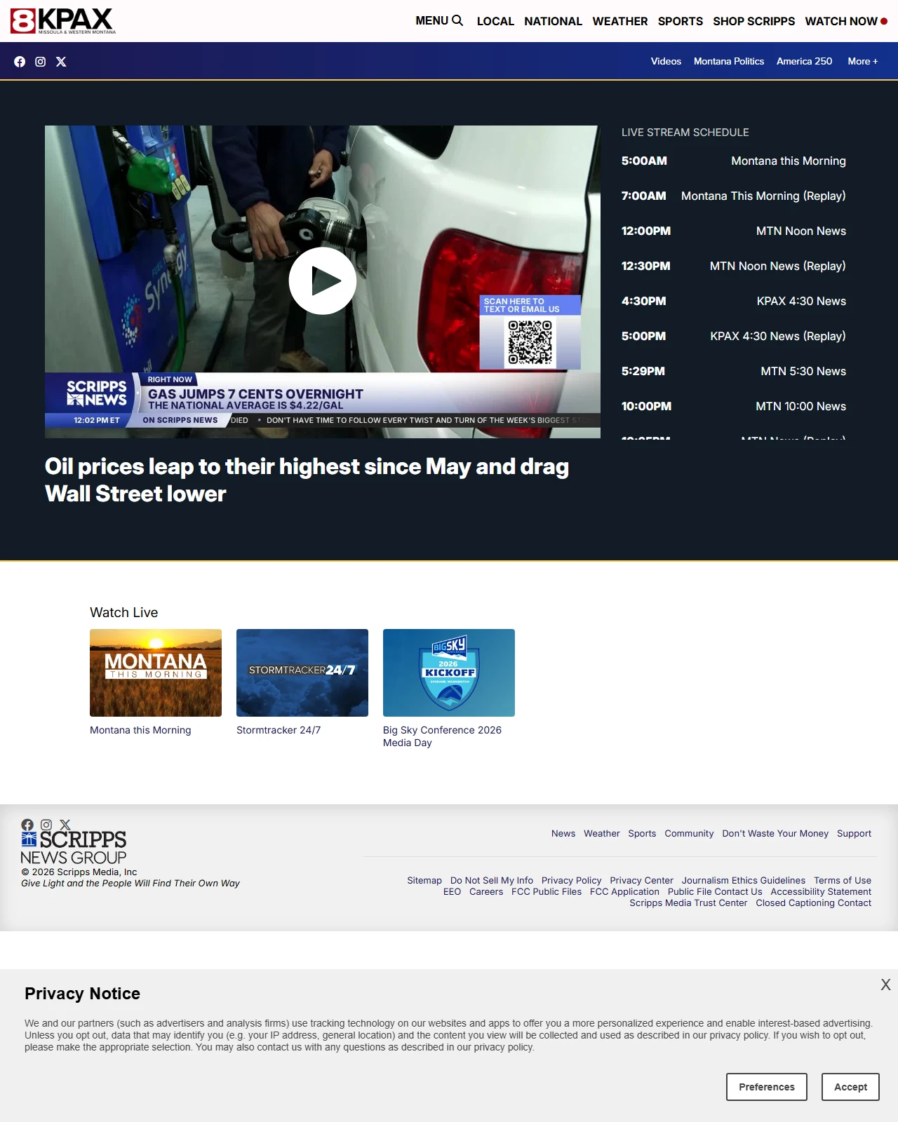 kpax.com as published: Oil prices leap to their highest since May and drag Wall Street lower