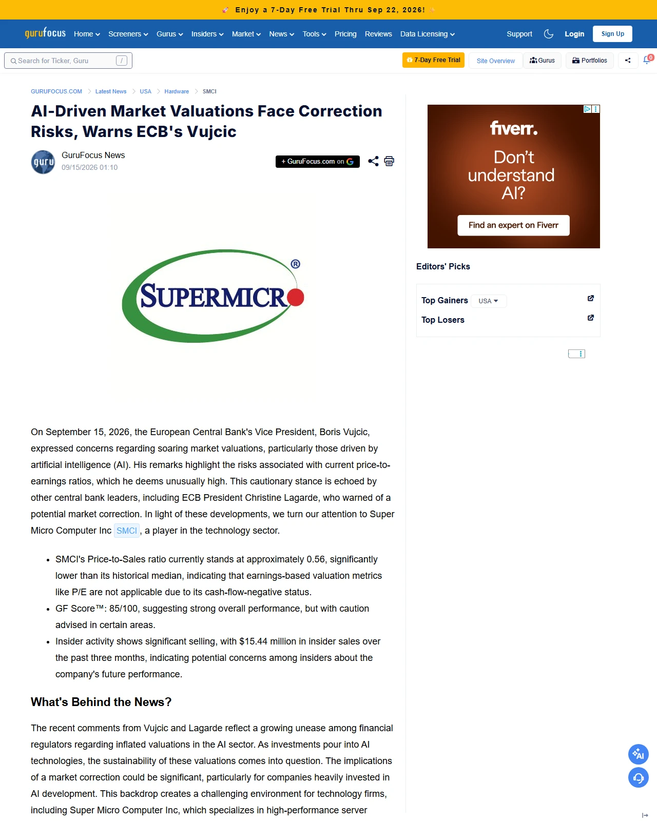 gurufocus.com as published: AI-Driven Market Valuations Face Correction Risks, Warns ECB's V