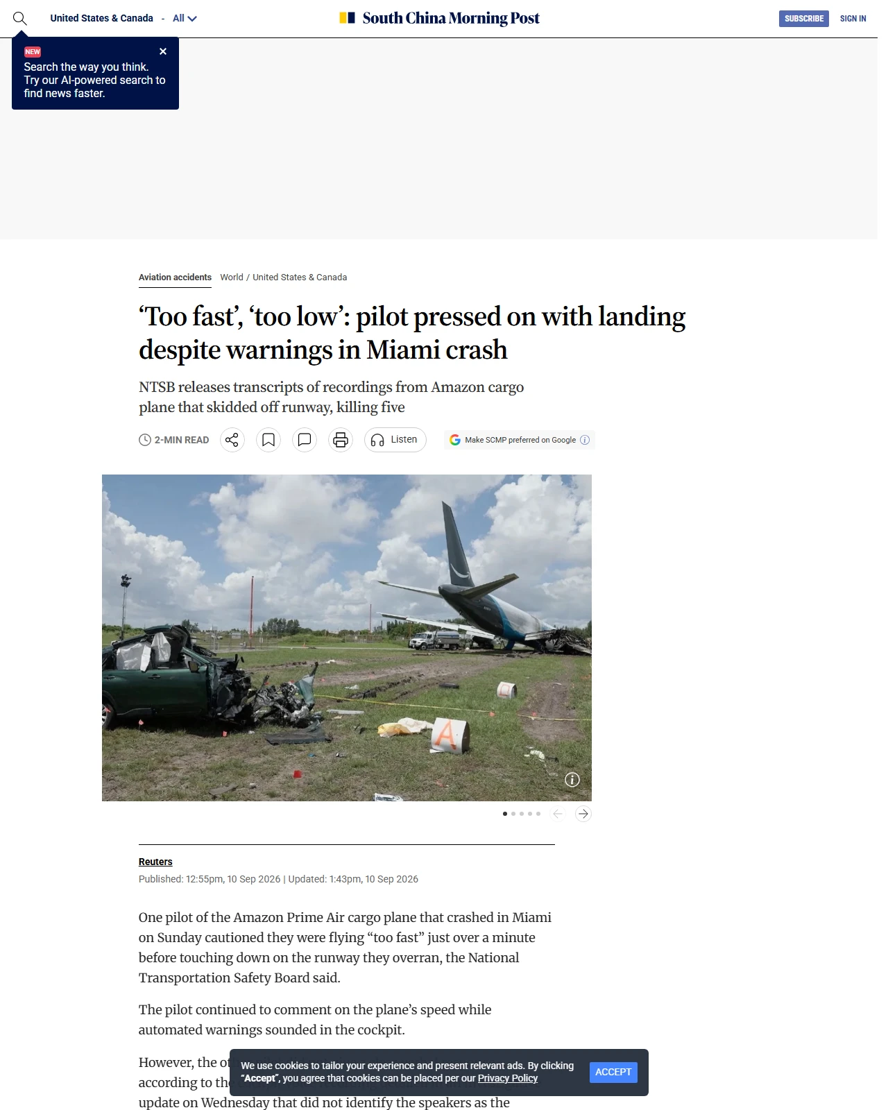 scmp.com as published: ‘Too fast’, ‘too low’: pilot pressed on with landing despite warnings in Miami crash