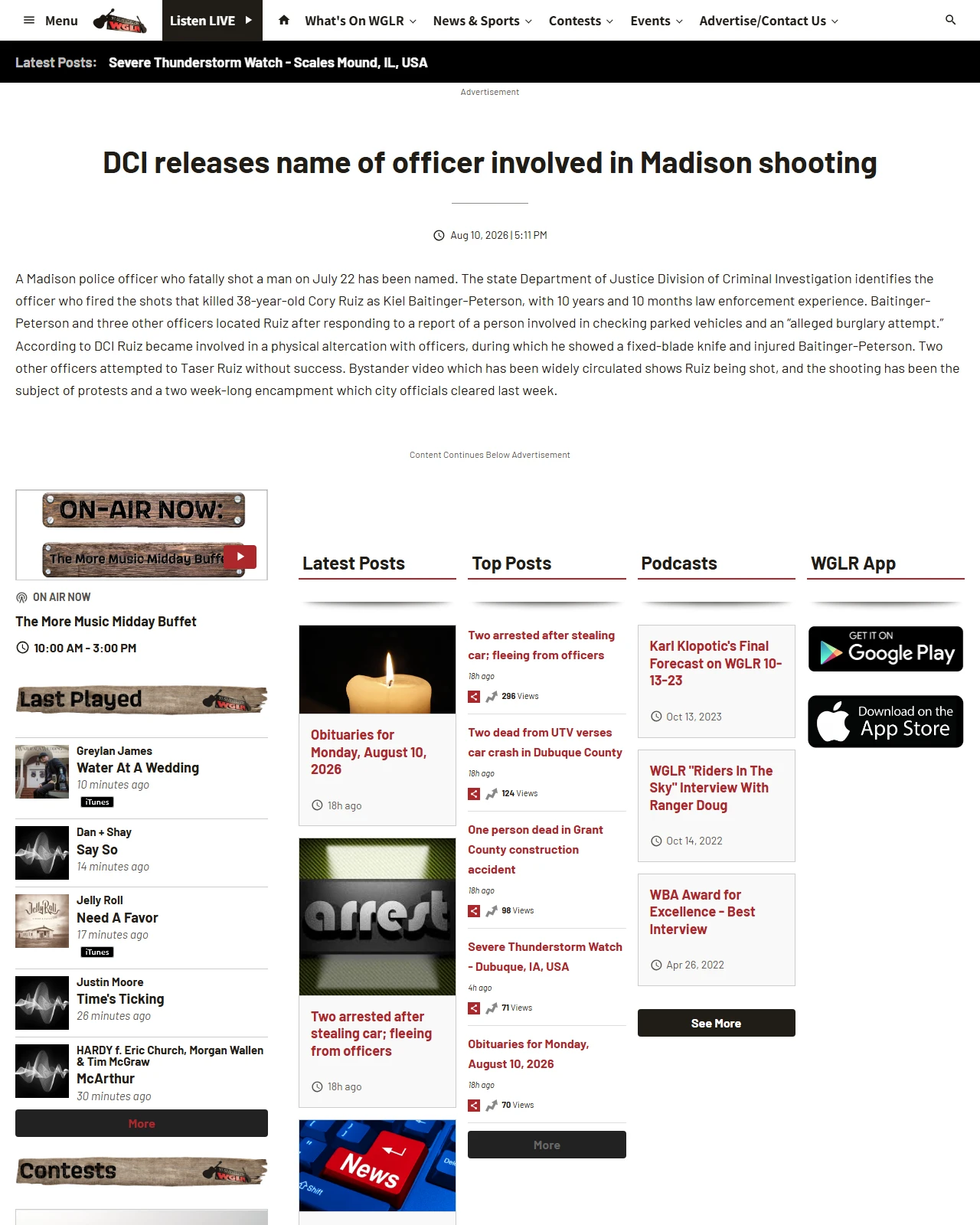 wglr.com as published: DCI releases name of officer involved in Madison shooting