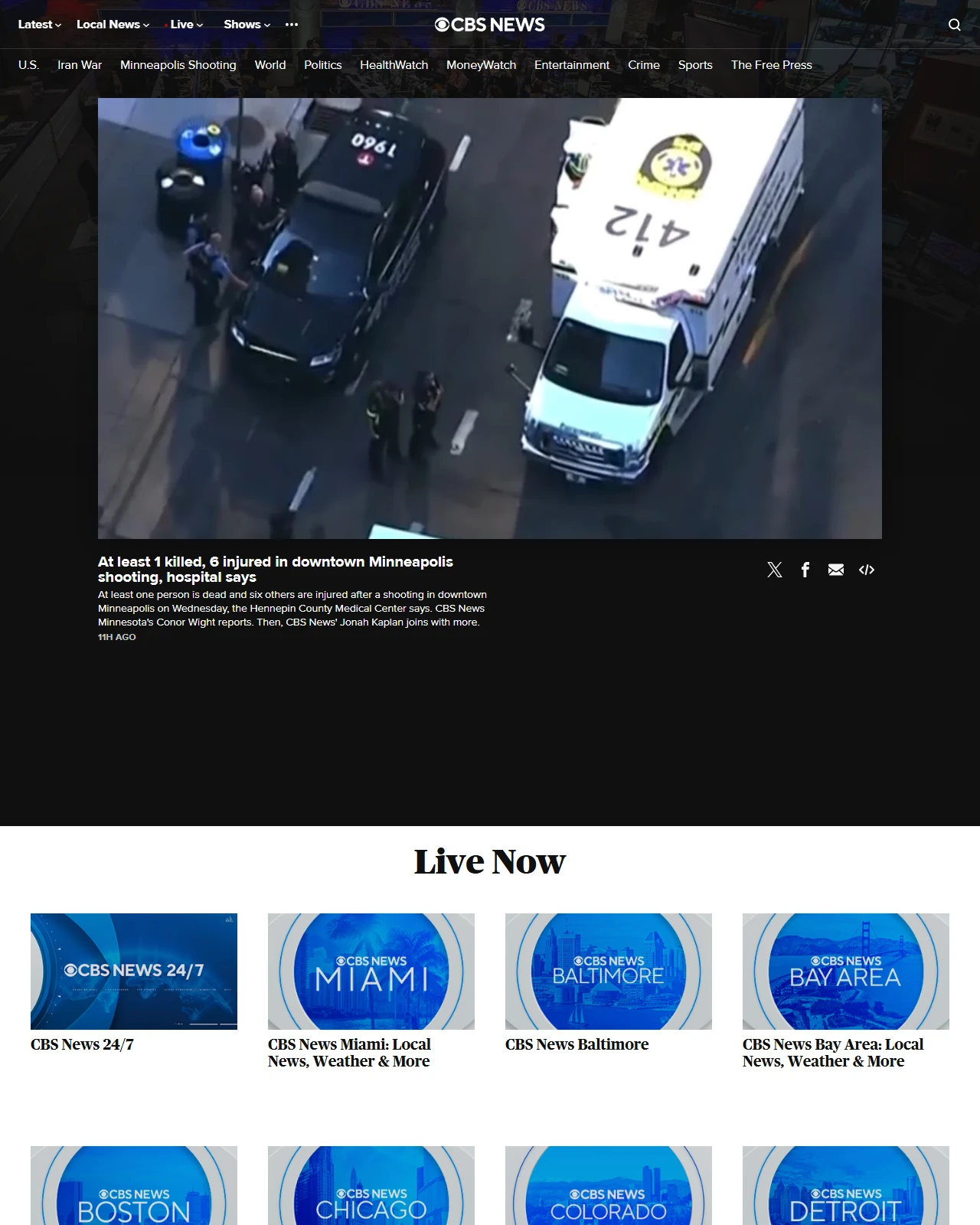 cbsnews.com as published: At least 1 killed, 6 injured in downtown Minneapolis shooting, hospital says