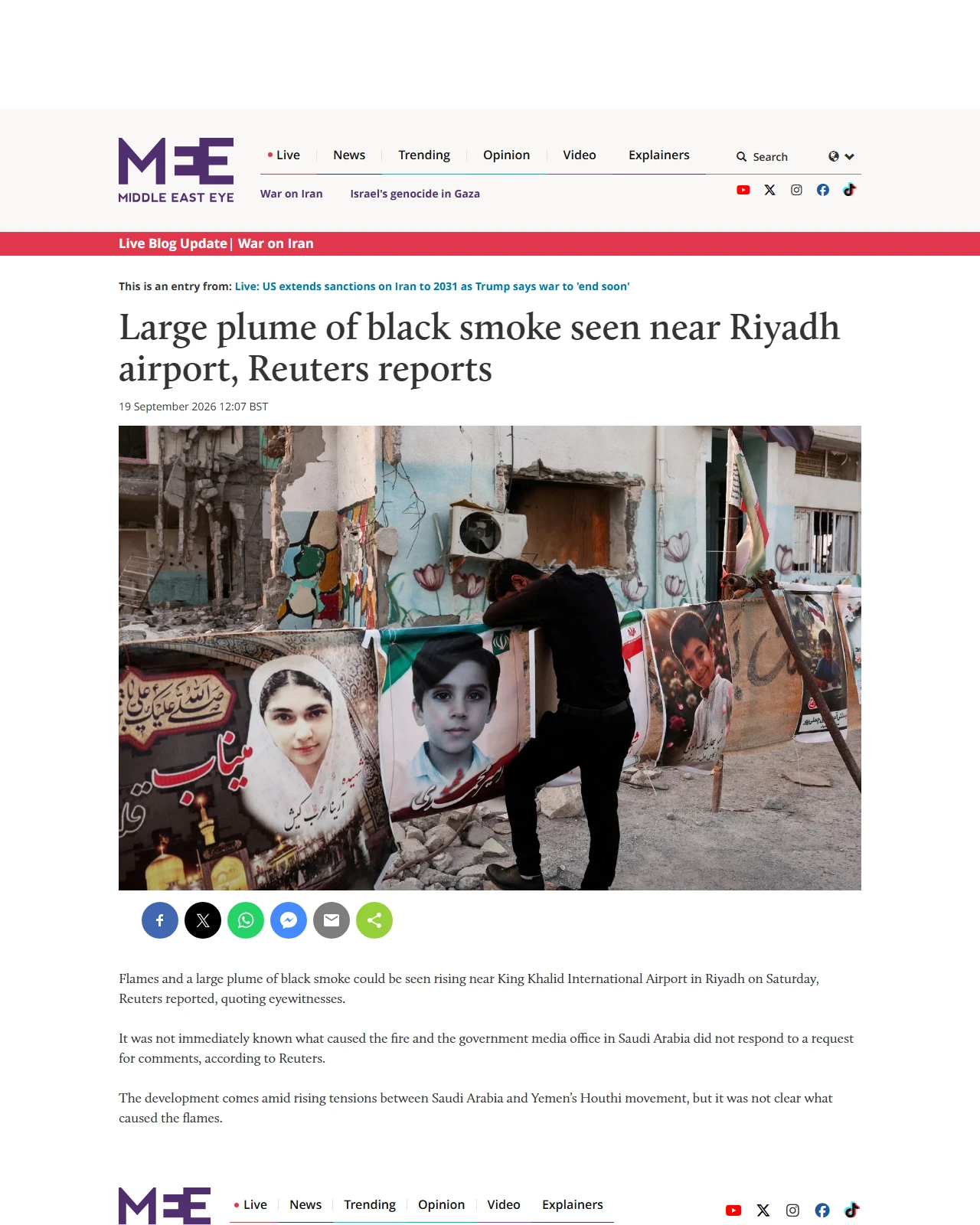 middleeasteye.net as published: Large plume of black smoke seen near Riyadh airport, Reuters reports