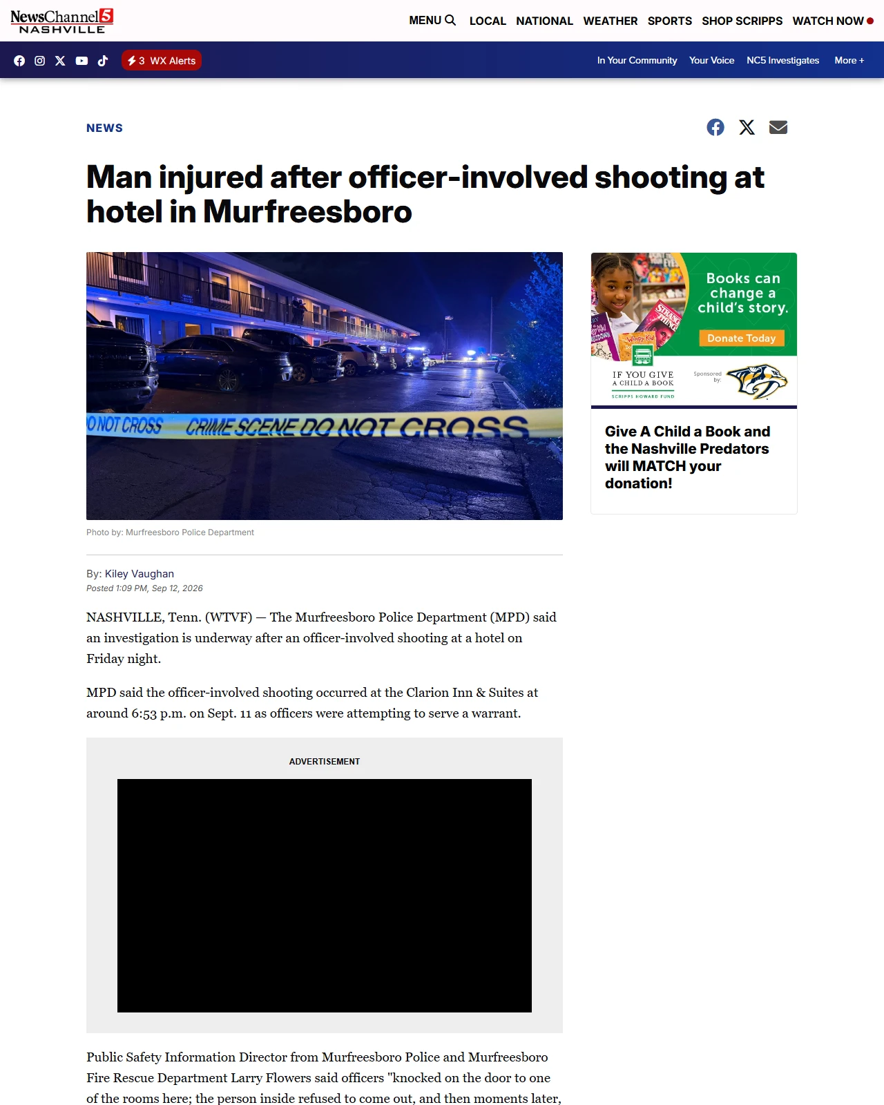 newschannel5.com as published: Man injured after officer-involved shooting at hotel in Murfreesboro