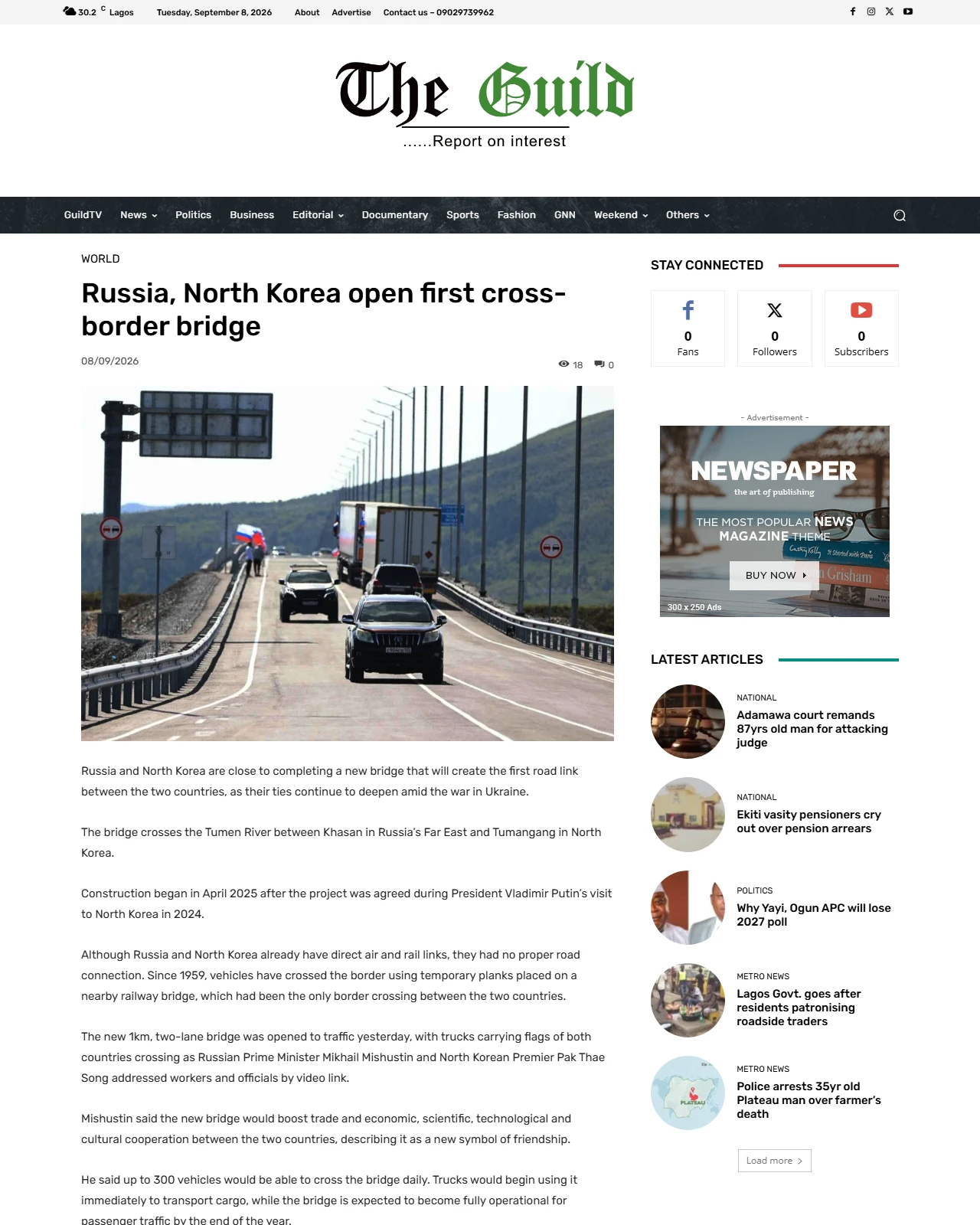 theguildng.com as published: Russia, North Korea open first cross-border bridge