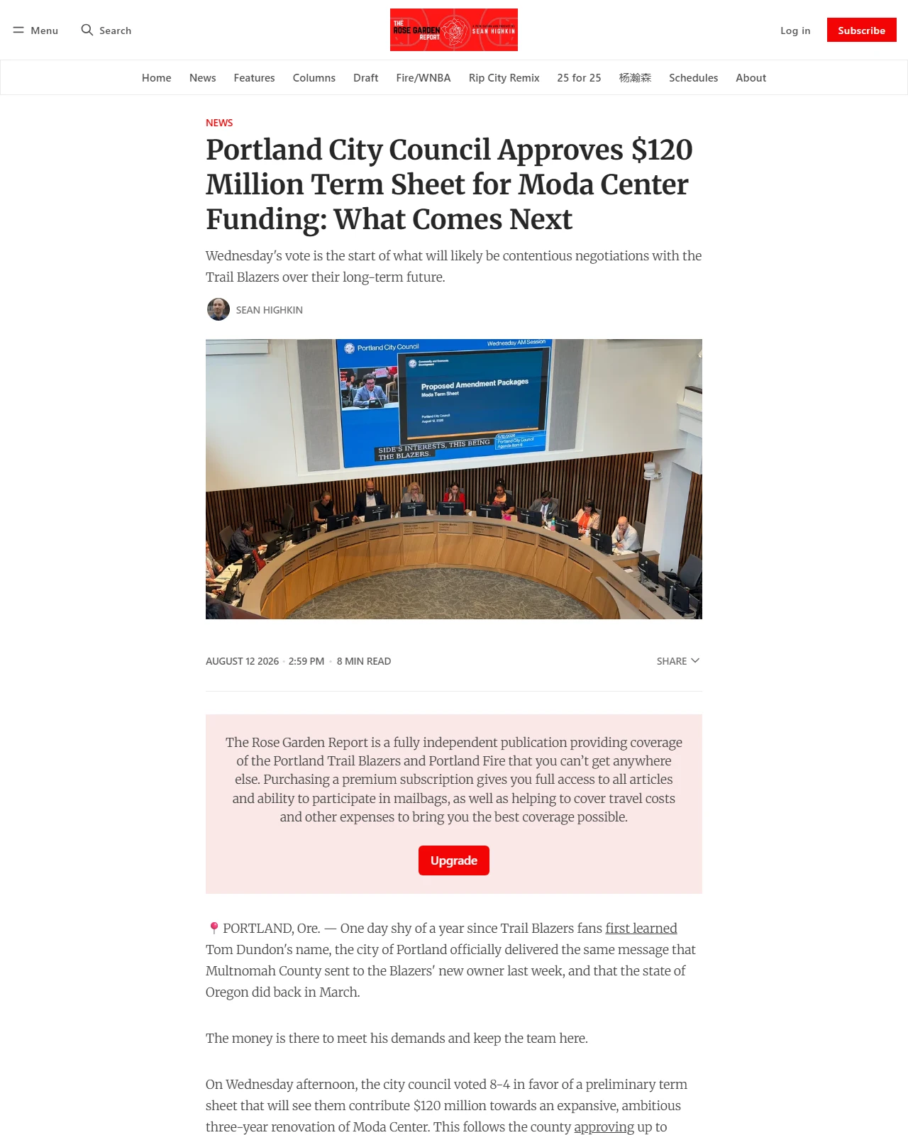 rosegardenreport.com as published: Portland City Council Approves $120 Million Term Sheet for Moda Center Funding: What Comes Next