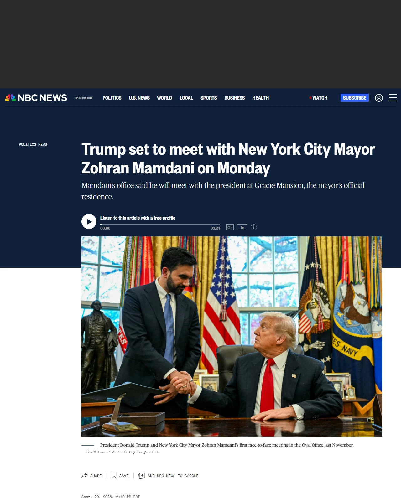 nbcnews.com as published: Trump set to meet with New York City Mayor Zohran Mamdani on Monday