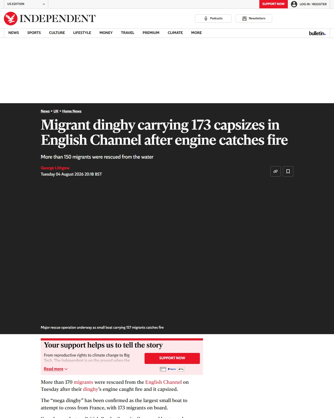 independent.co.uk as published: Migrant dinghy capsizes in English Channel after engine catches fire