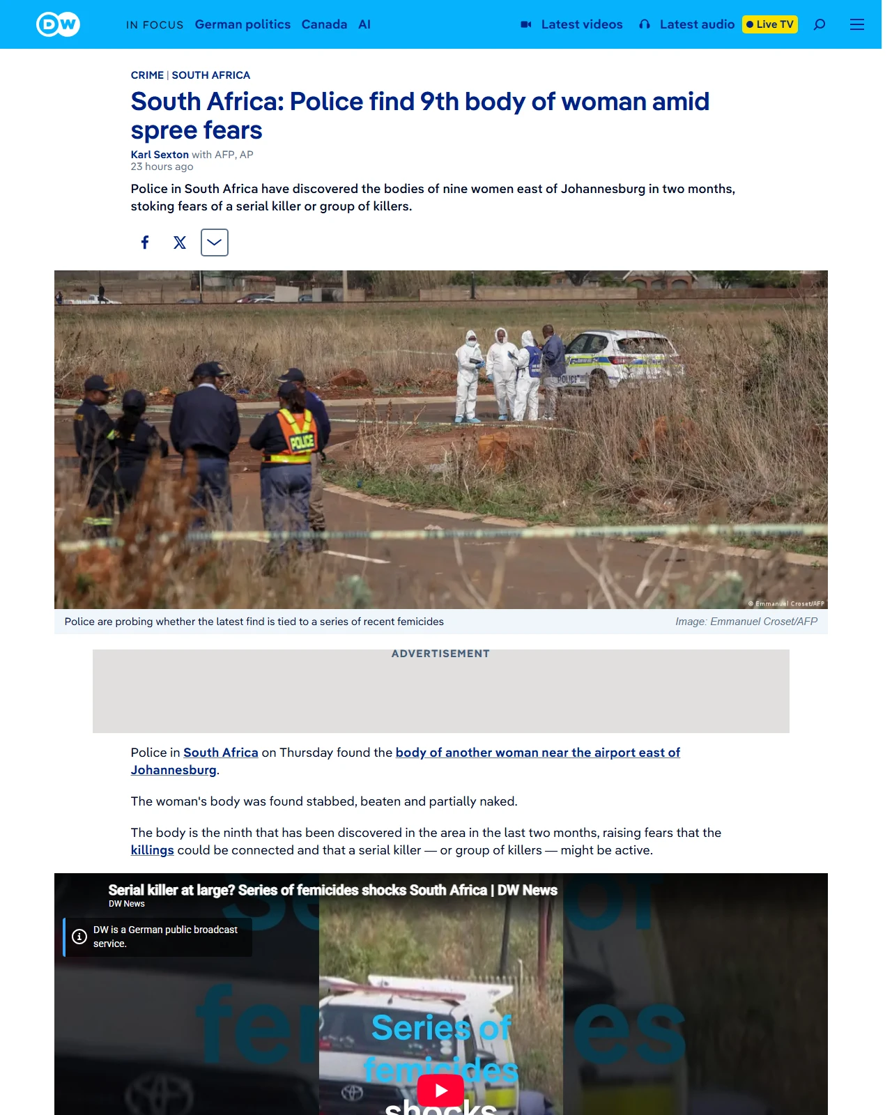 dw.com as published: South Africa: Police find 9th body of woman amid spree fears