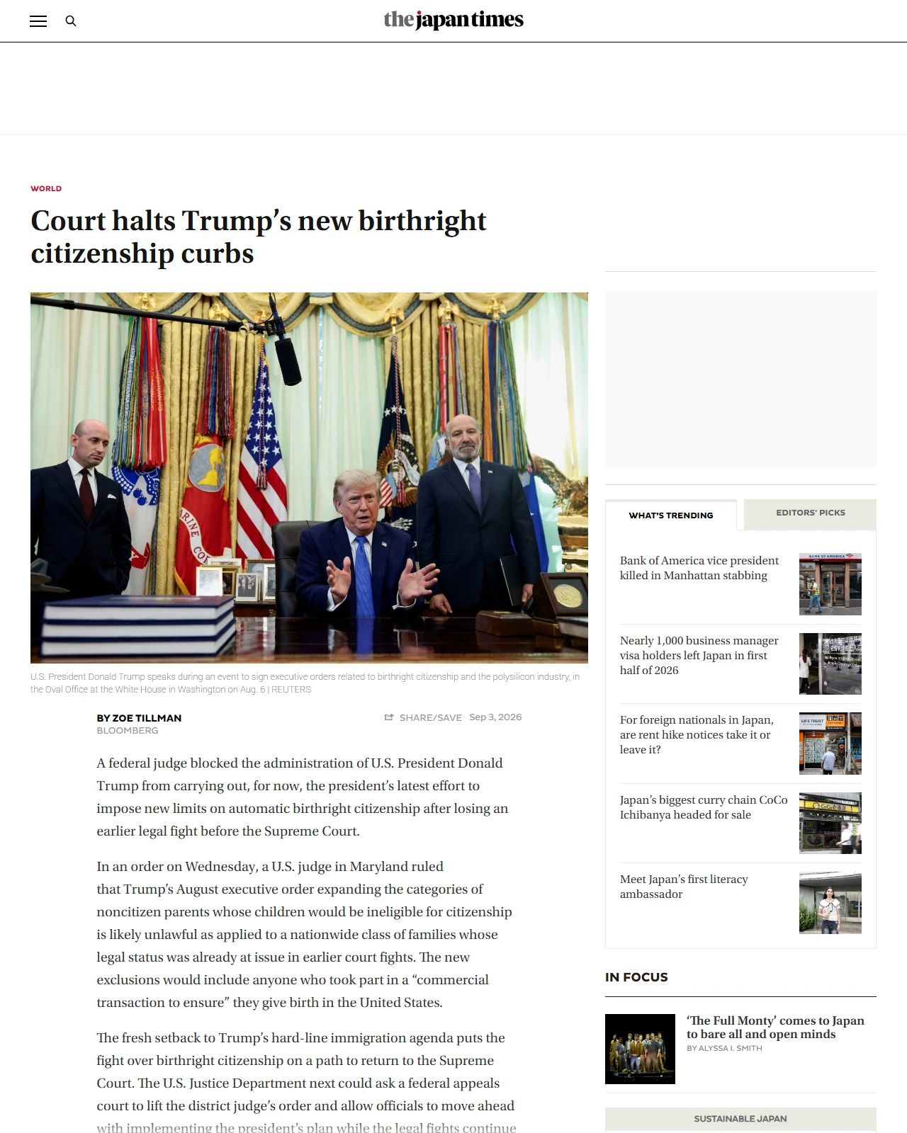 japantimes.co.jp as published: Court halts Trump’s new birthright citizenship curbs