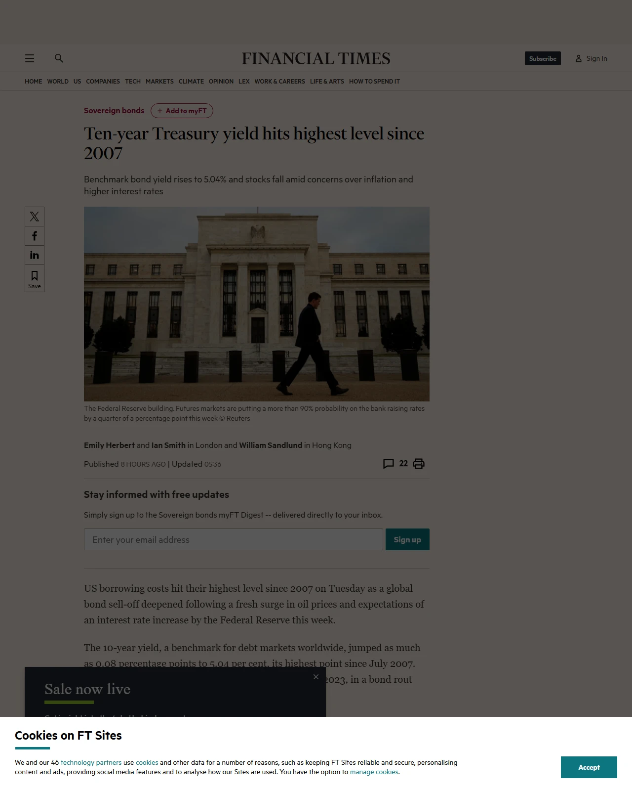 ft.com as published: Ten-year Treasury yield hits highest since global financial crisis