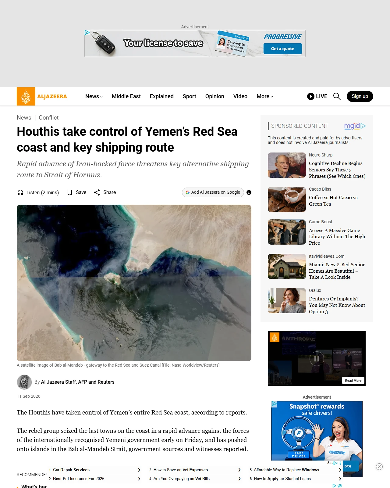 aljazeera.com as published: Houthis take control of Yemen’s Red Sea coast, key shipping route