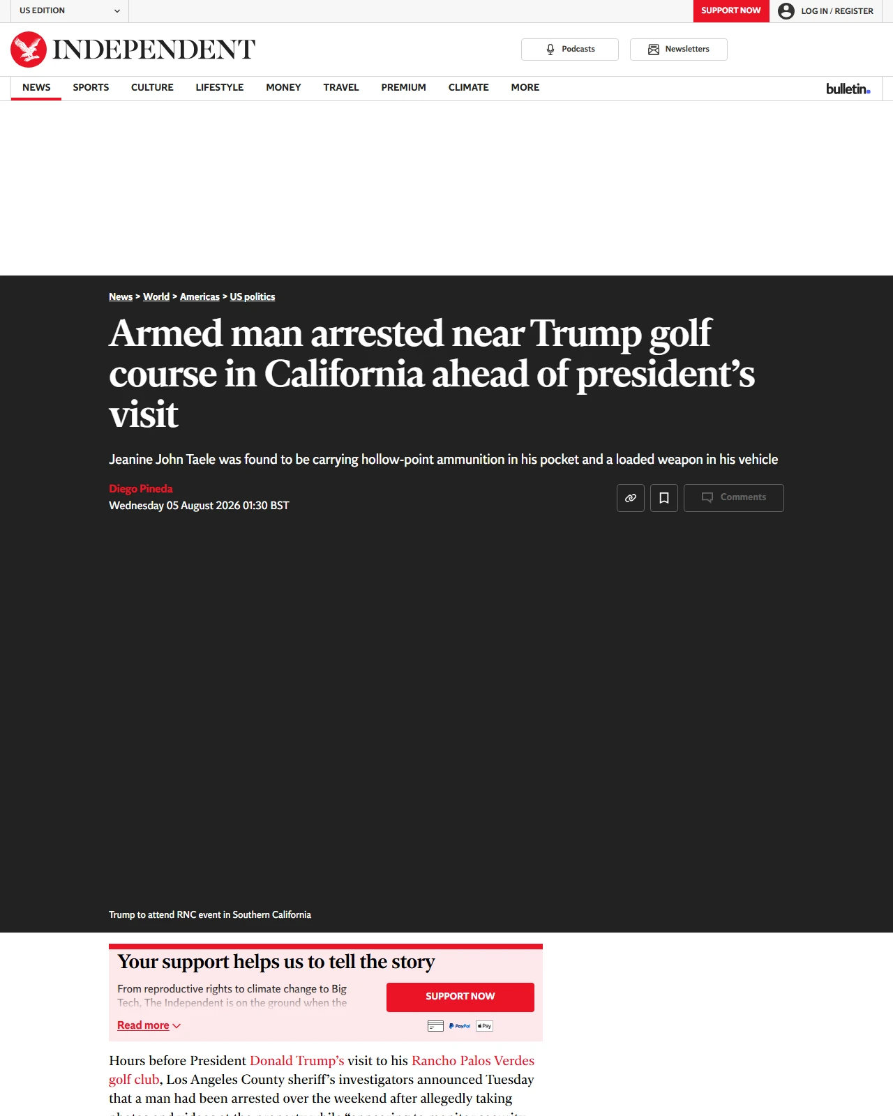 independent.co.uk as published: Armed man arrested near Trump golf course in California ahead of president’s visit