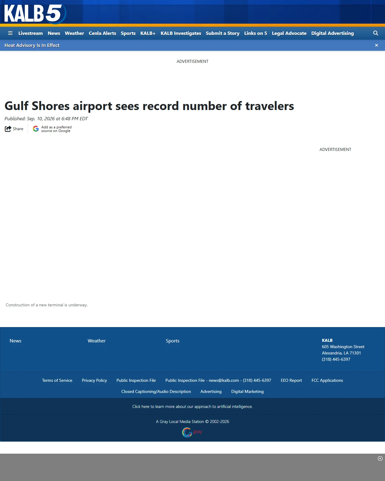 kalb.com as published: Gulf Shores airport sees record number of travelers