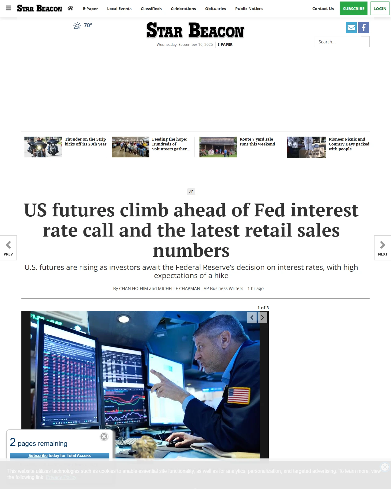 starbeacon.com as published: US futures climb ahead of Fed interest rate call and the latest retail sales numbers