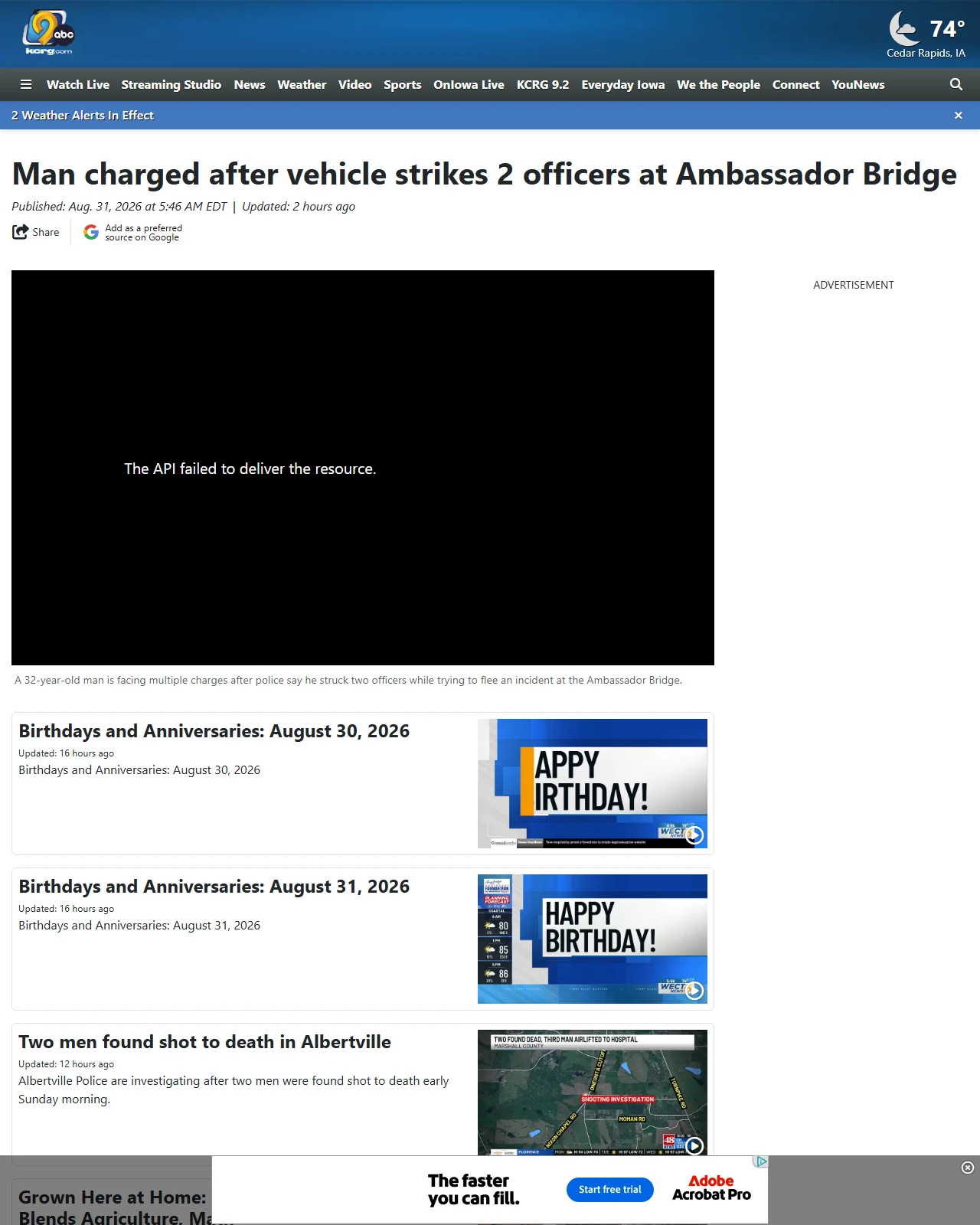 kcrg.com as published: Man charged after vehicle strikes 2 officers at Ambassador Bridge