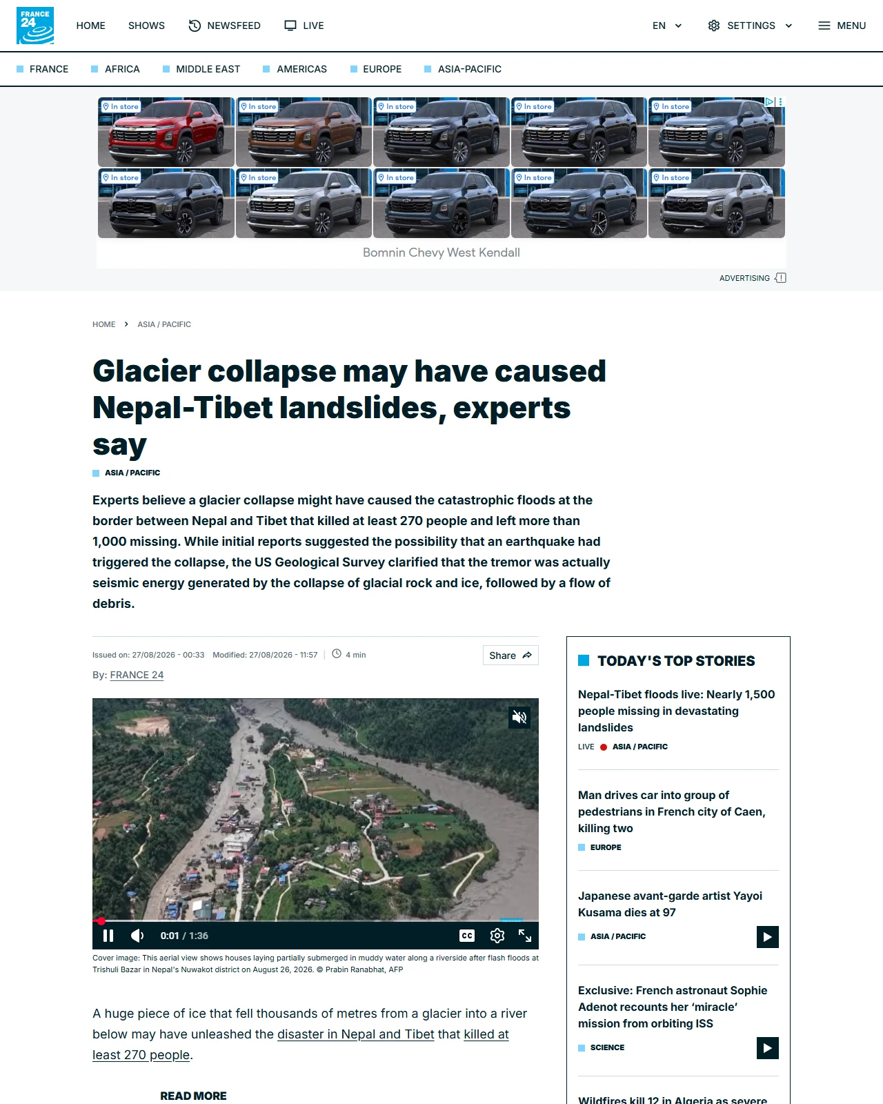 s.france24.com as published: Glacier collapse may have caused Nepal-Tibet landslides, experts say