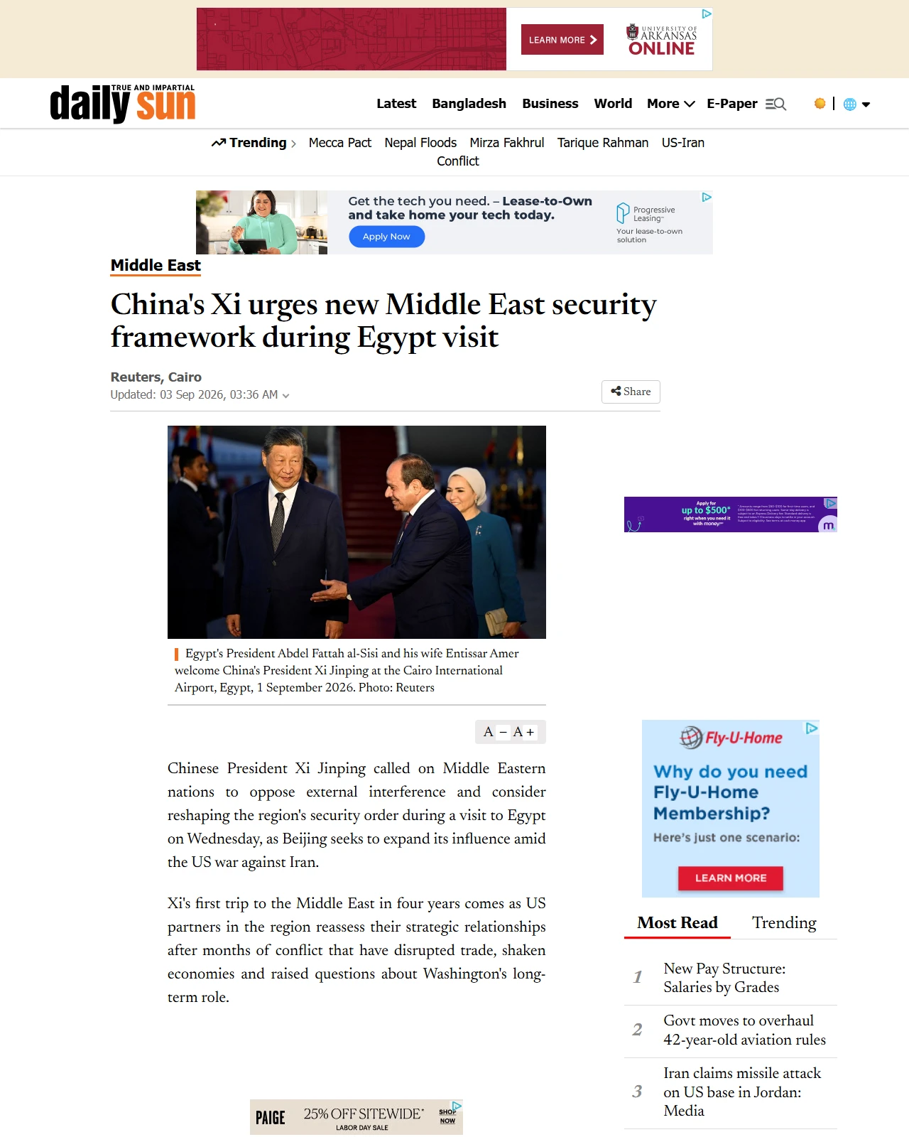 daily-sun.com as published: China's Xi urges new Middle East security framework during Egypt visit - daily-sun.com