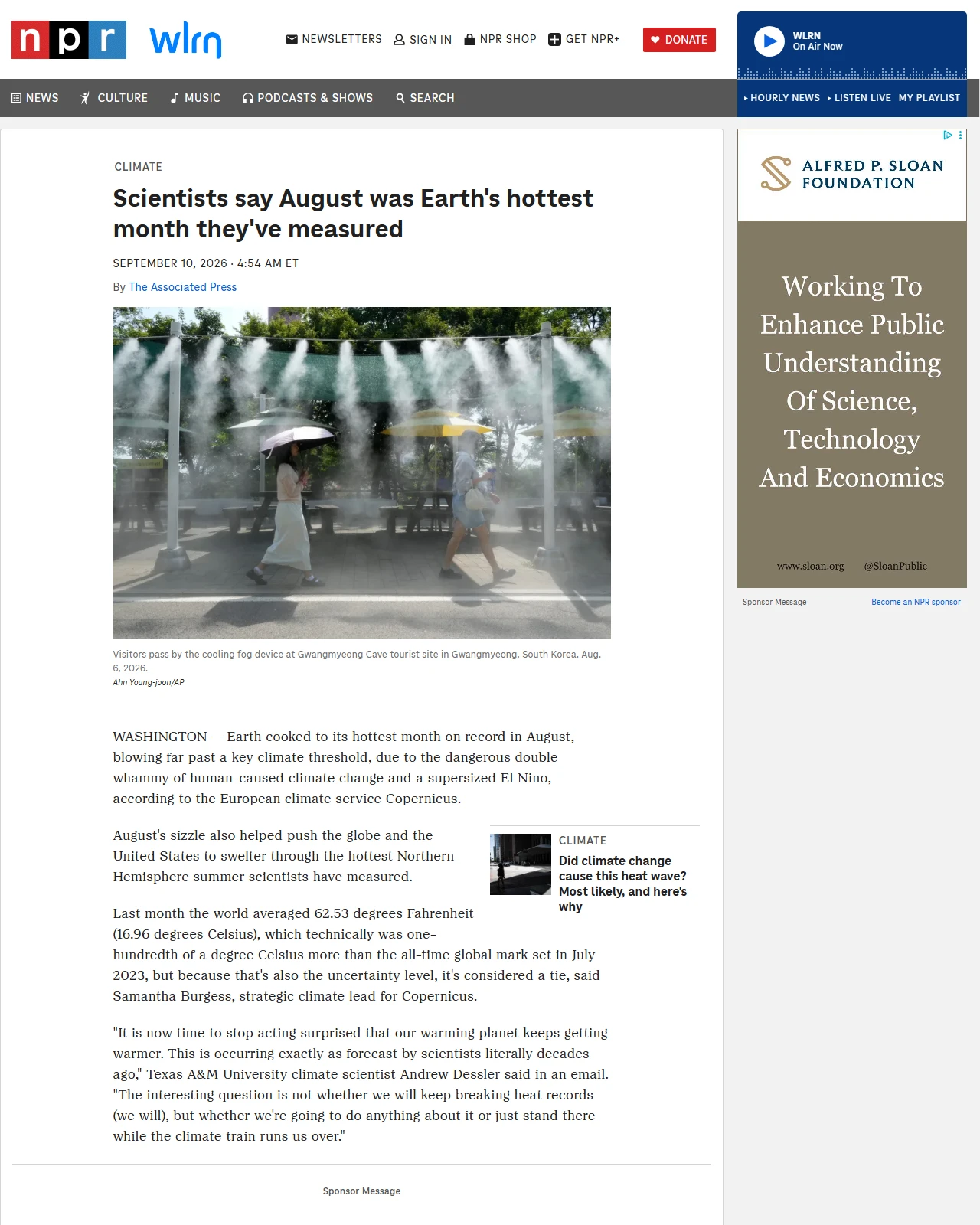 npr.org as published: Scientists say August was Earth's hottest month they've measured