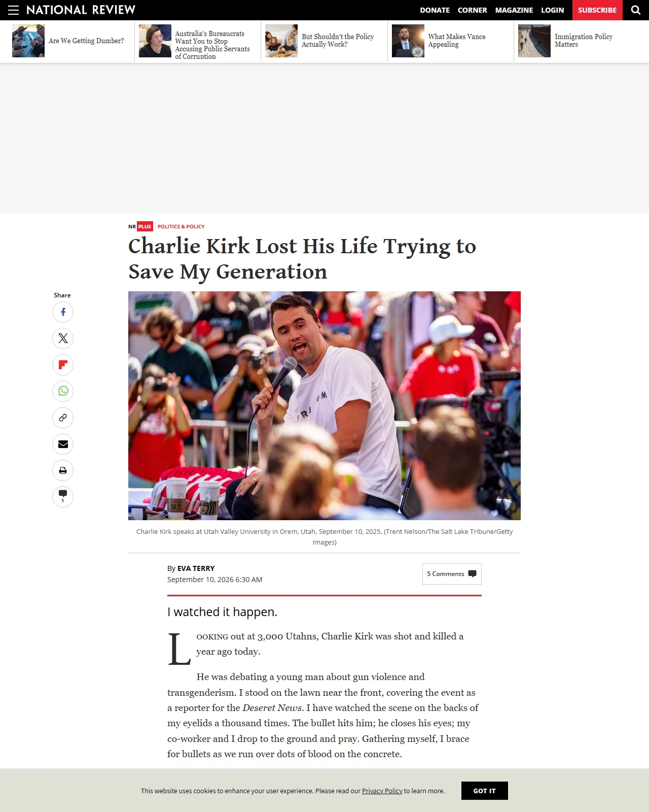 nationalreview.com as published: Charlie Kirk Lost His Life Trying to Save My Generation