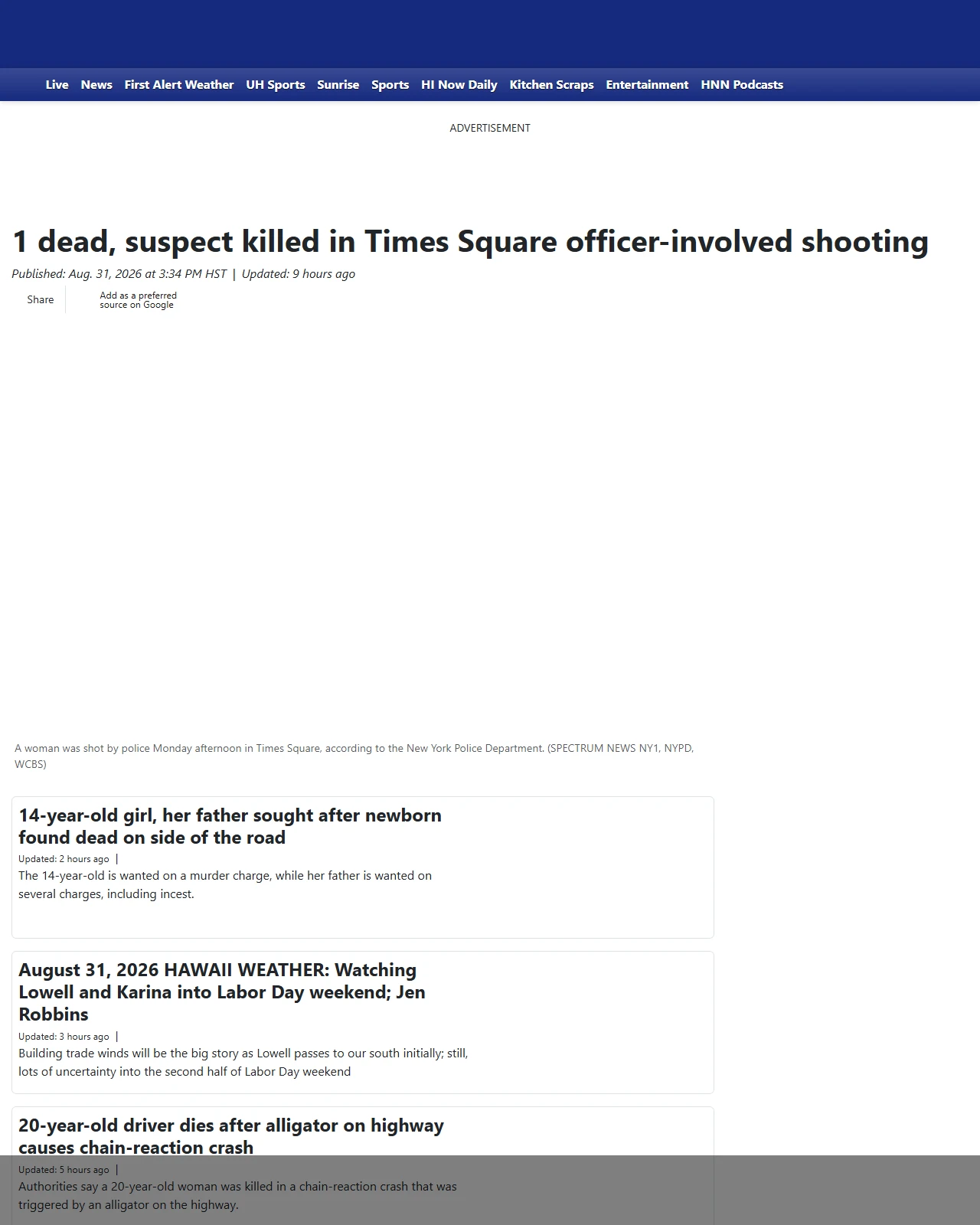 hawaiinewsnow.com as published: 1 dead, suspect killed in Times Square officer-involved shooting