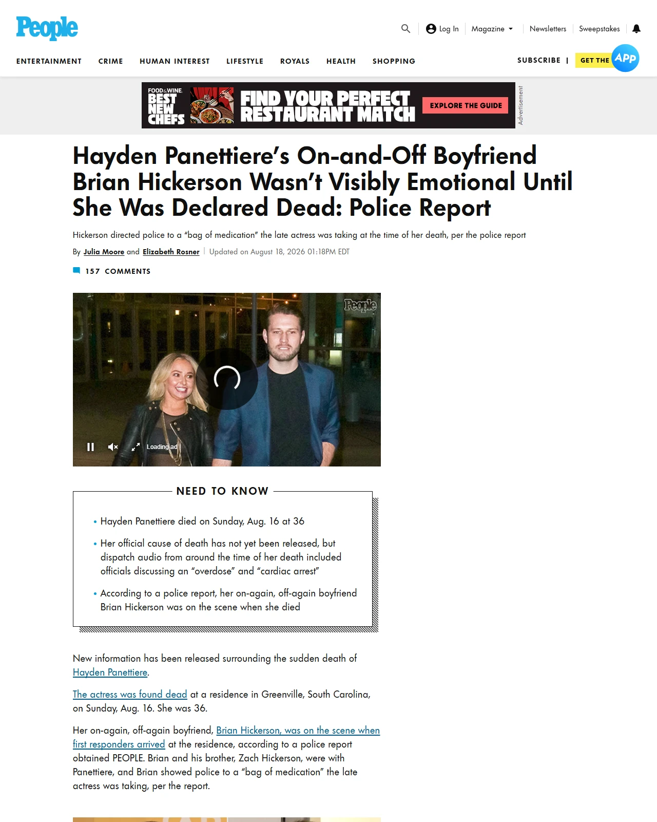 people.com as published: Hayden Panettiere’s On-and-Off Boyfriend Brian Hickerson Wasn’t Visibly Emotional Until She Was Declared Dead: Police Report