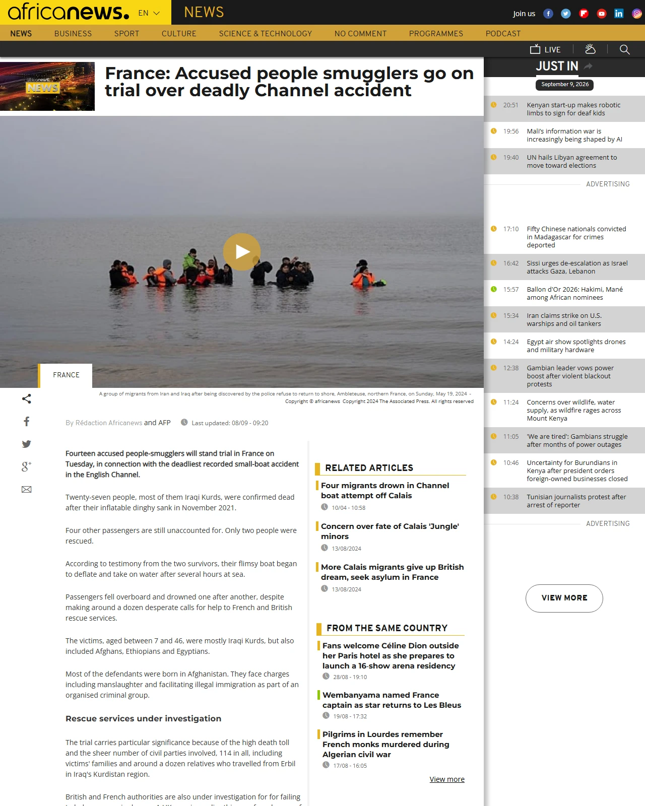 africanews.com as published: France: Accused people smugglers go on trial over deadly Channel accident