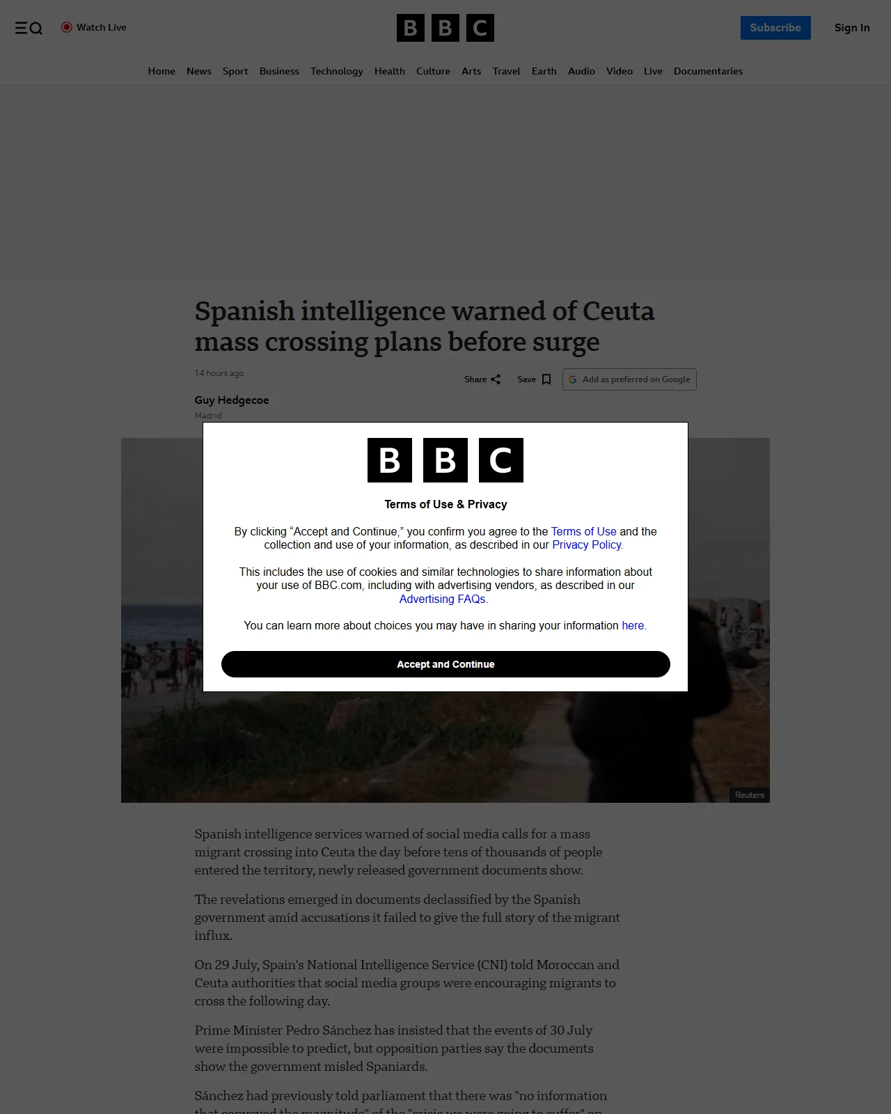 bbc.com as published: Spanish intelligence warned of Ceuta mass crossing plans before surge