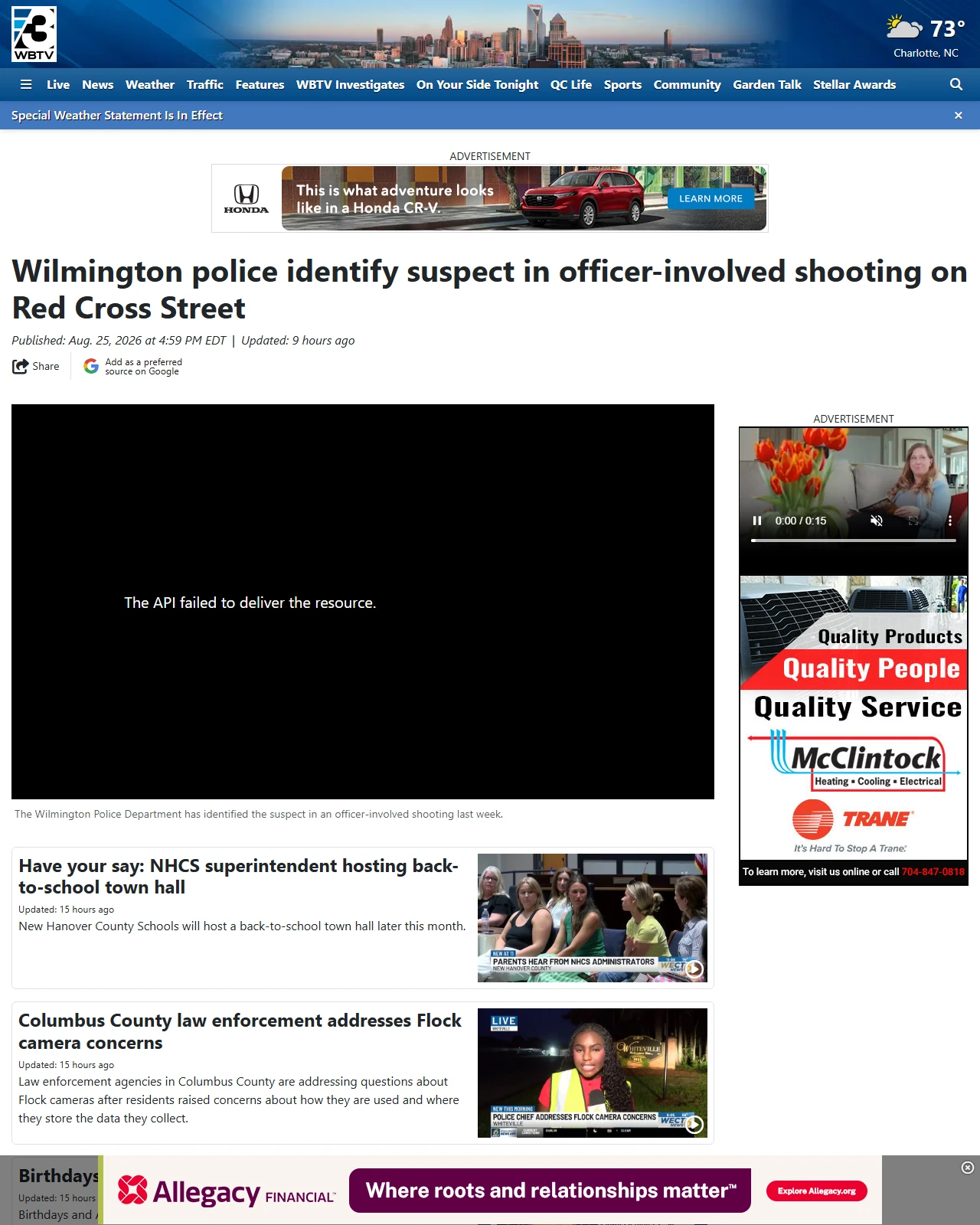 wbtv.com as published: Wilmington police identify suspect in officer-involved shooting on Red Cross Street