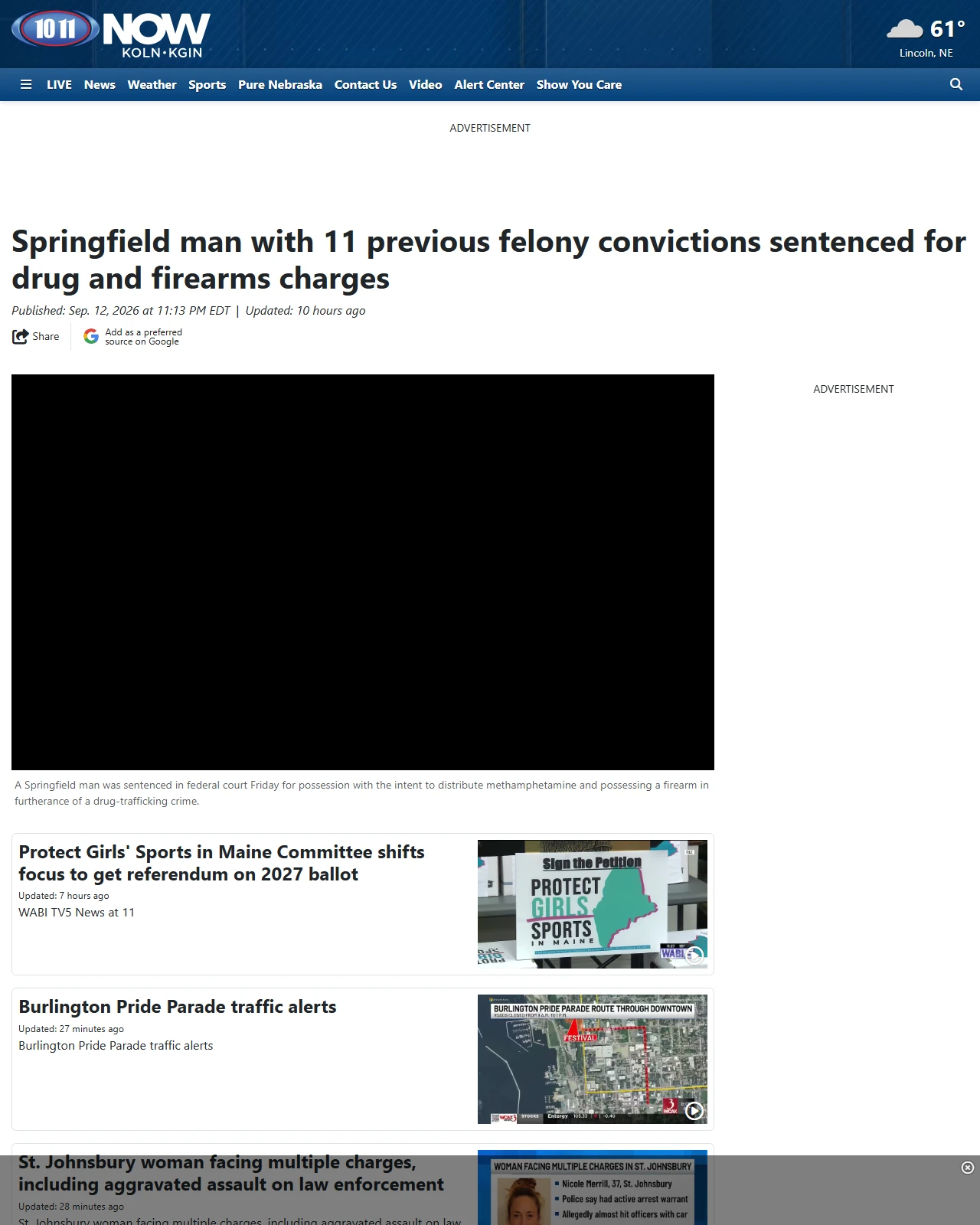 1011now.com as published: Springfield man with 11 previous felony convictions sentenced for drug and firearms charges - KOLN | Nebraska Local News, Weather, Sports | Lincoln, NE