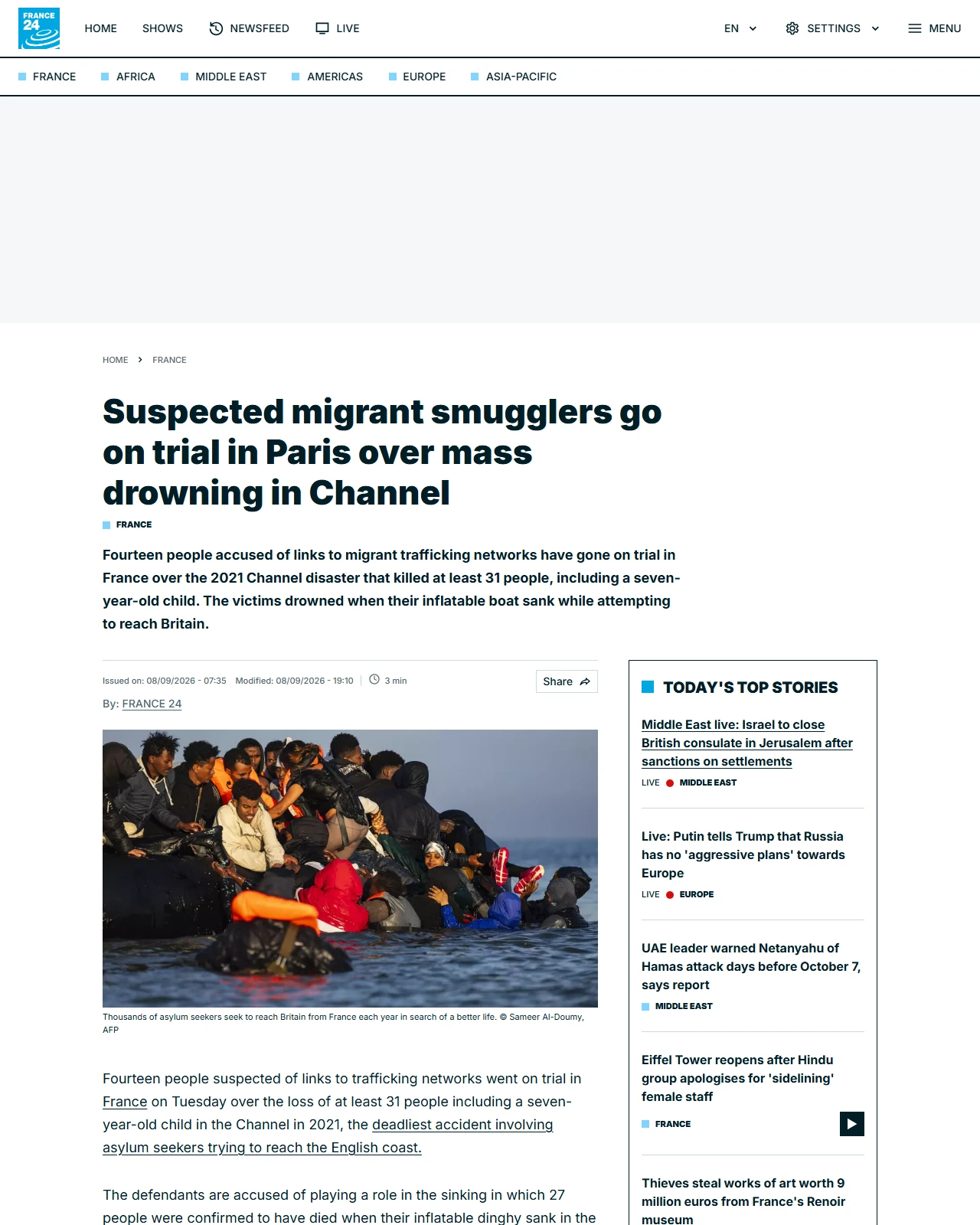 france24.com as published: Suspected migrant smugglers go on trial in Paris over mass drowning in Channel