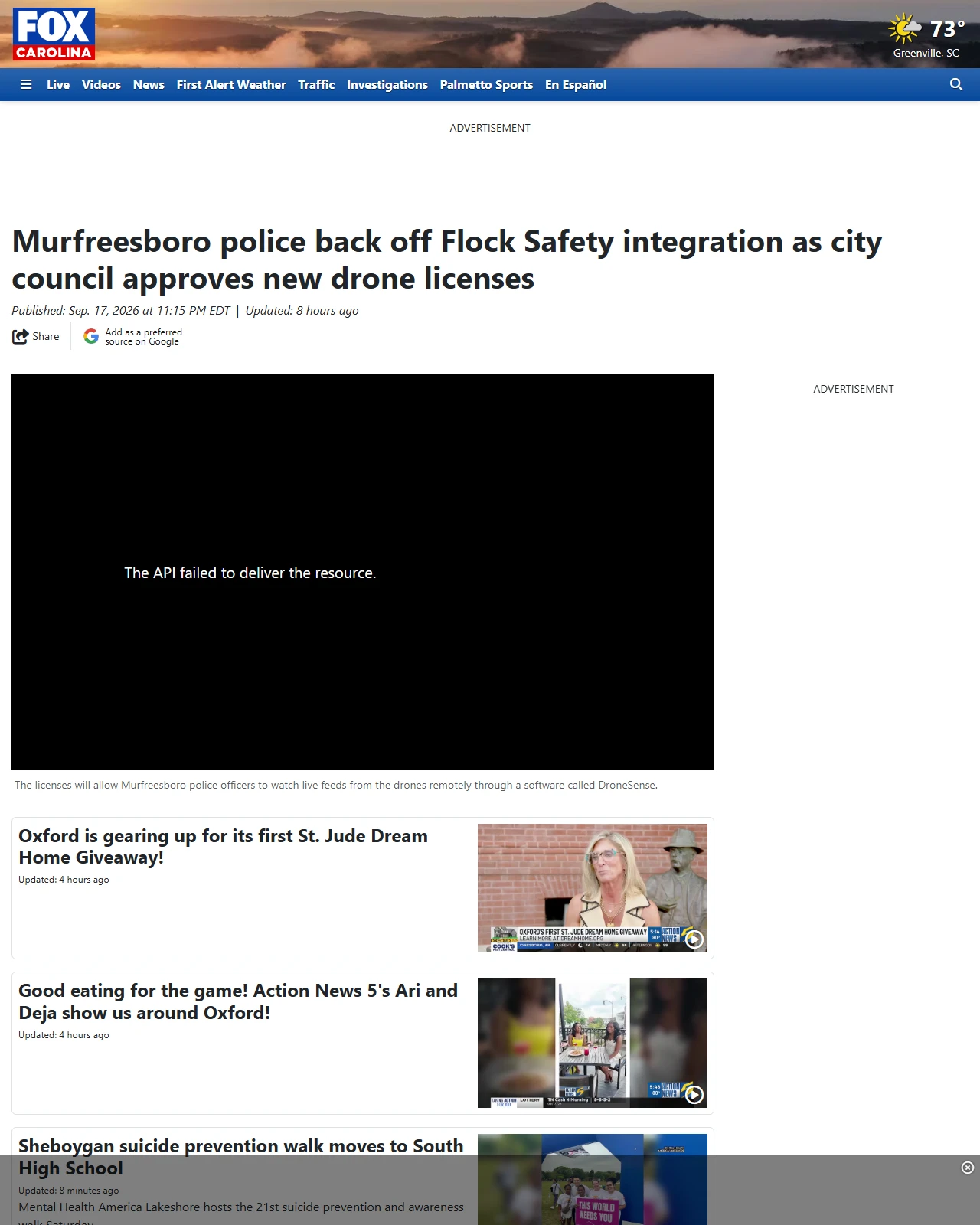 foxcarolina.com as published: Murfreesboro police back off Flock Safety integration as city council approves new drone licenses