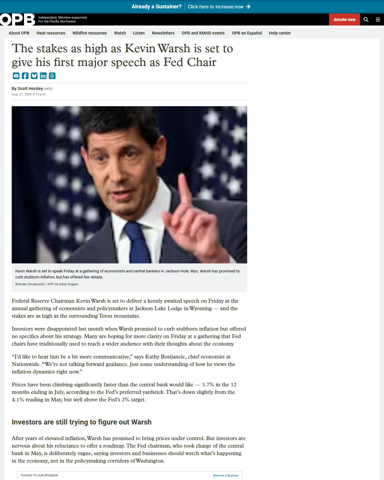 opb.org as published: The stakes as high as Kevin Warsh is set to give his first major speech as Fed Chair - Oregon Public Broadcasting