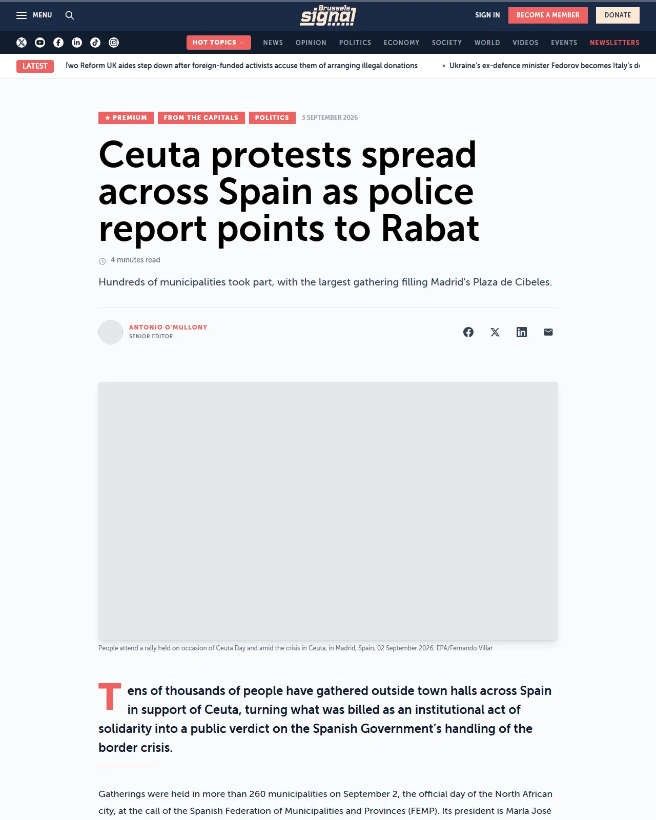 brusselssignal.eu as published: Ceuta protests spread across Spain as police report points to Rabat