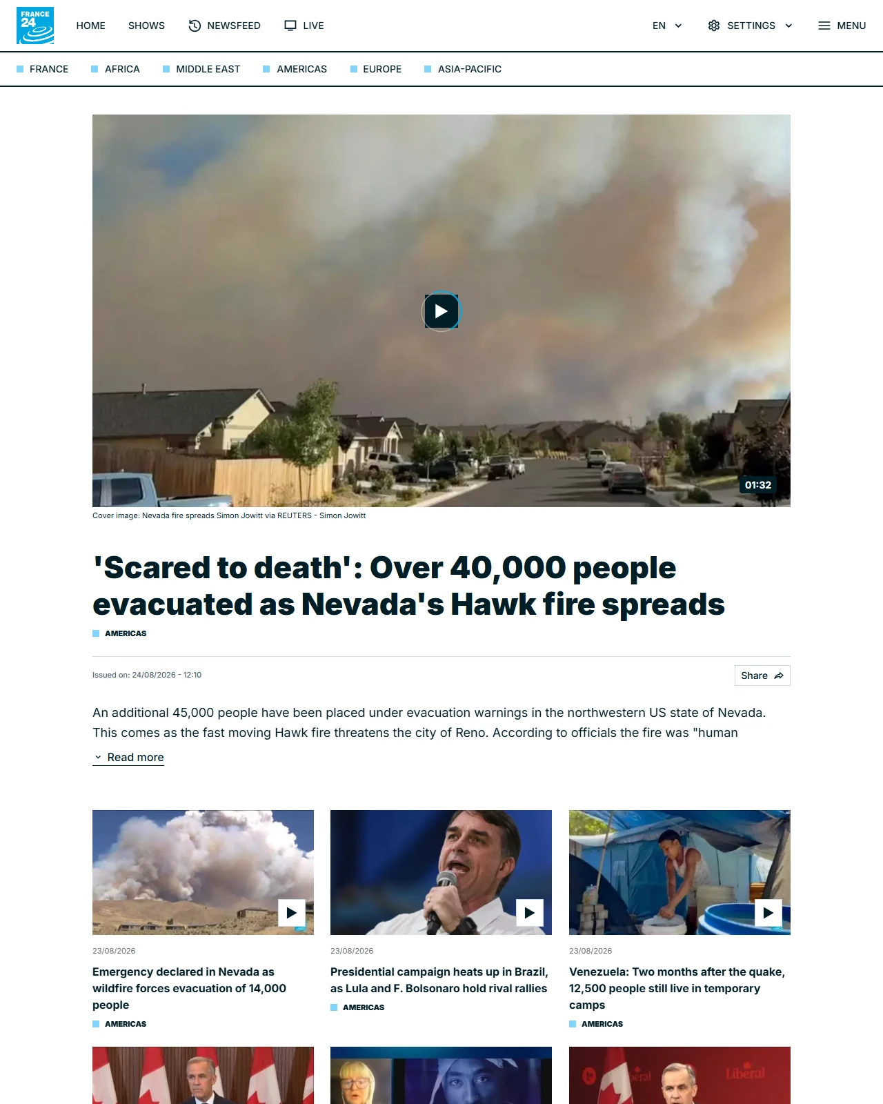 france24.com as published: 'Scared to death': Over 40,000 people evacuated as Nevada's Hawk fire spreads