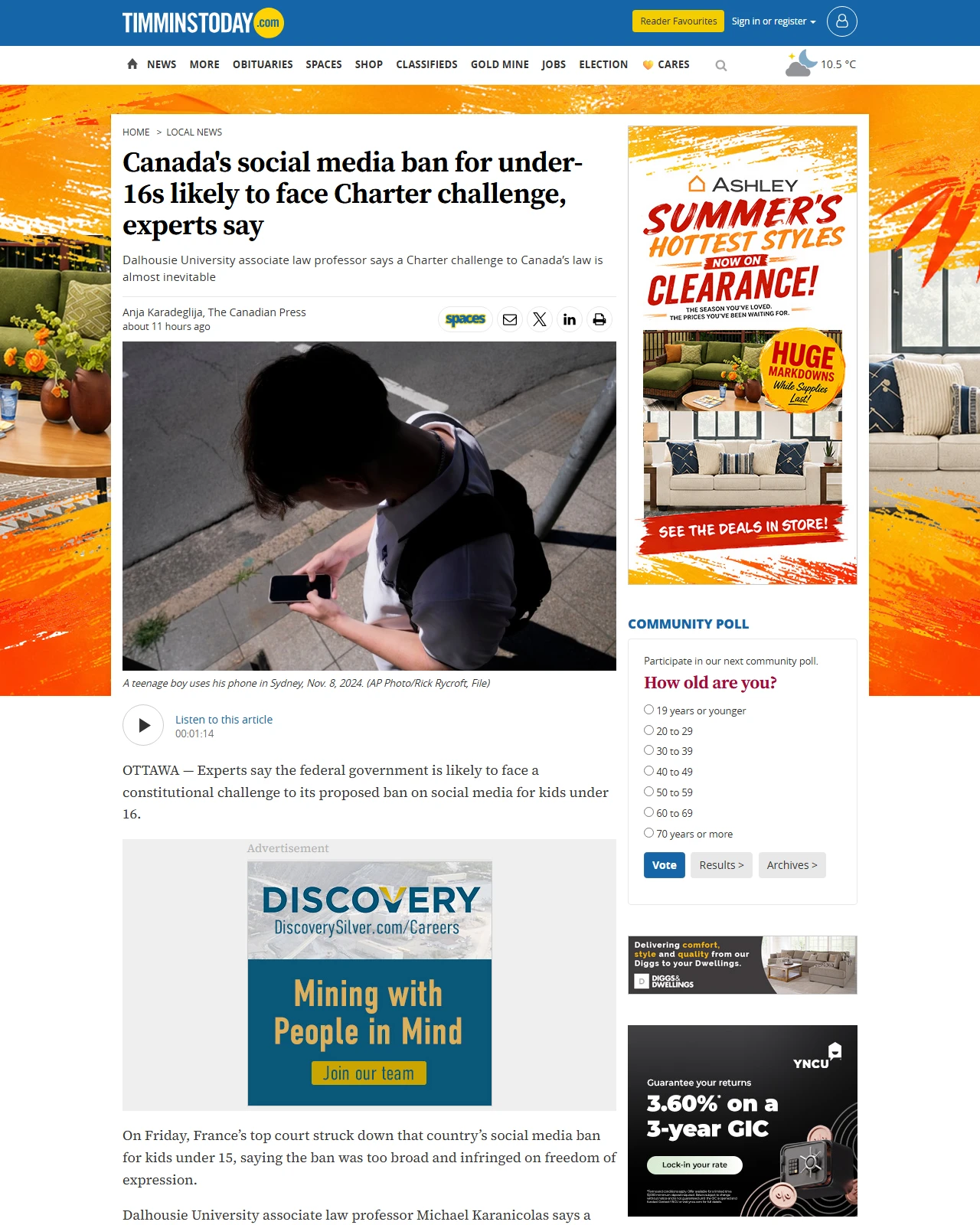 timminstoday.com as published: Canada's social media ban for under-16s likely to face Charter challenge, experts say