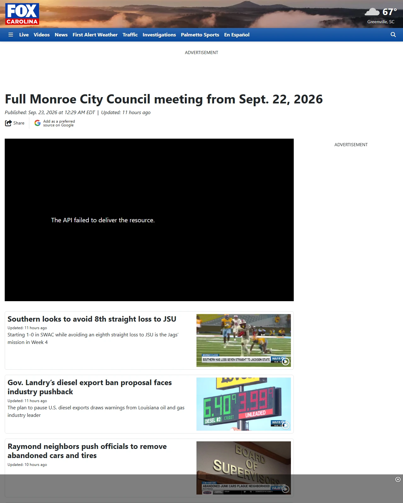 foxcarolina.com as published: Full Monroe City Council meeting from Sept. 22, 2026