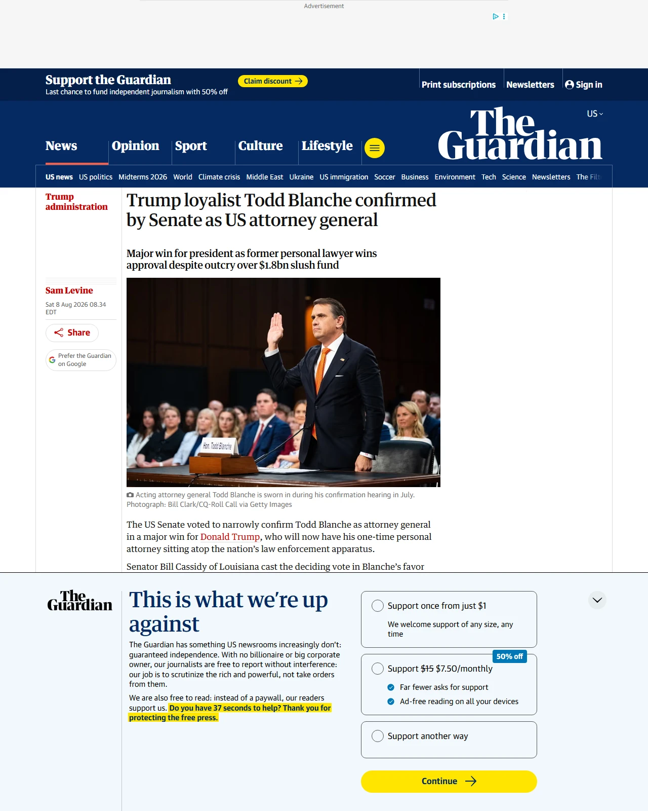 theguardian.com as published: Trump loyalist Todd Blanche confirmed by Senate as US attorney general