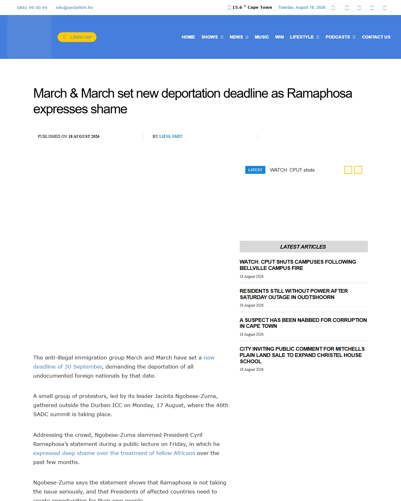 smilefm.co.za as published: March & March set new deportation deadline as Ramaphosa expresses shame