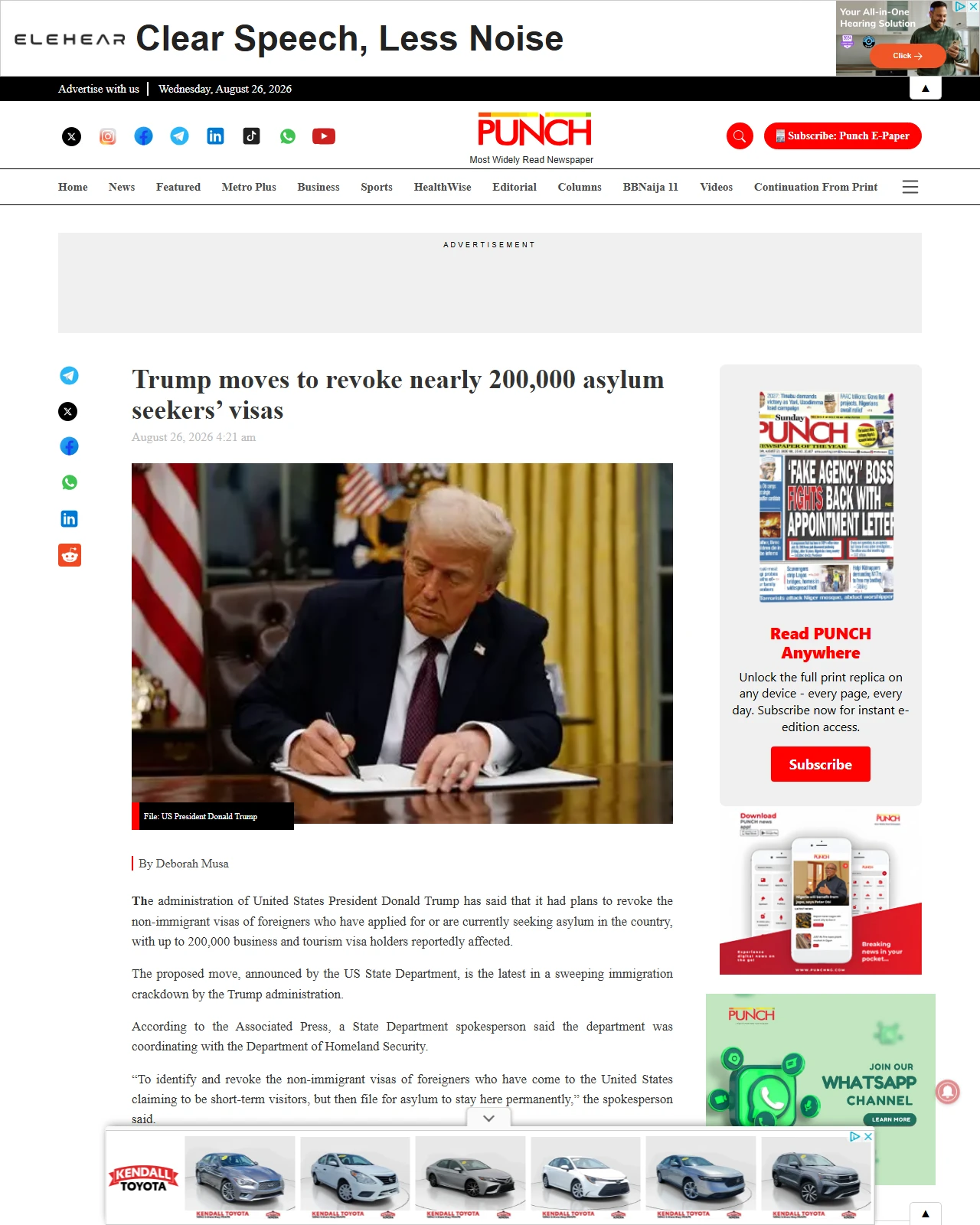 punchng.com as published: Trump moves to revoke nearly 200,000 asylum seekers’ visas