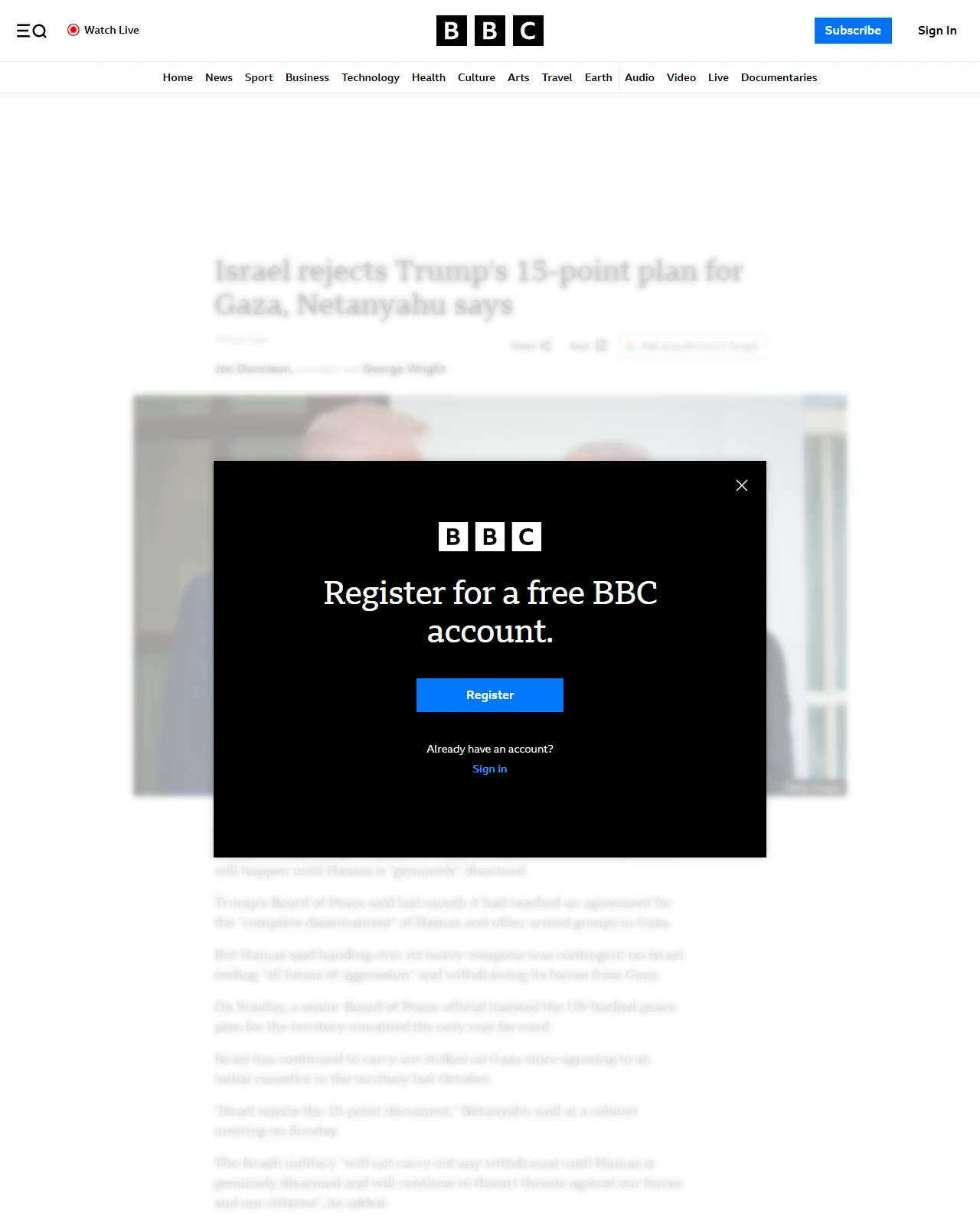 bbc.co.uk as published: Israel rejects Trump's 15-point plan for Gaza, Netanyahu says