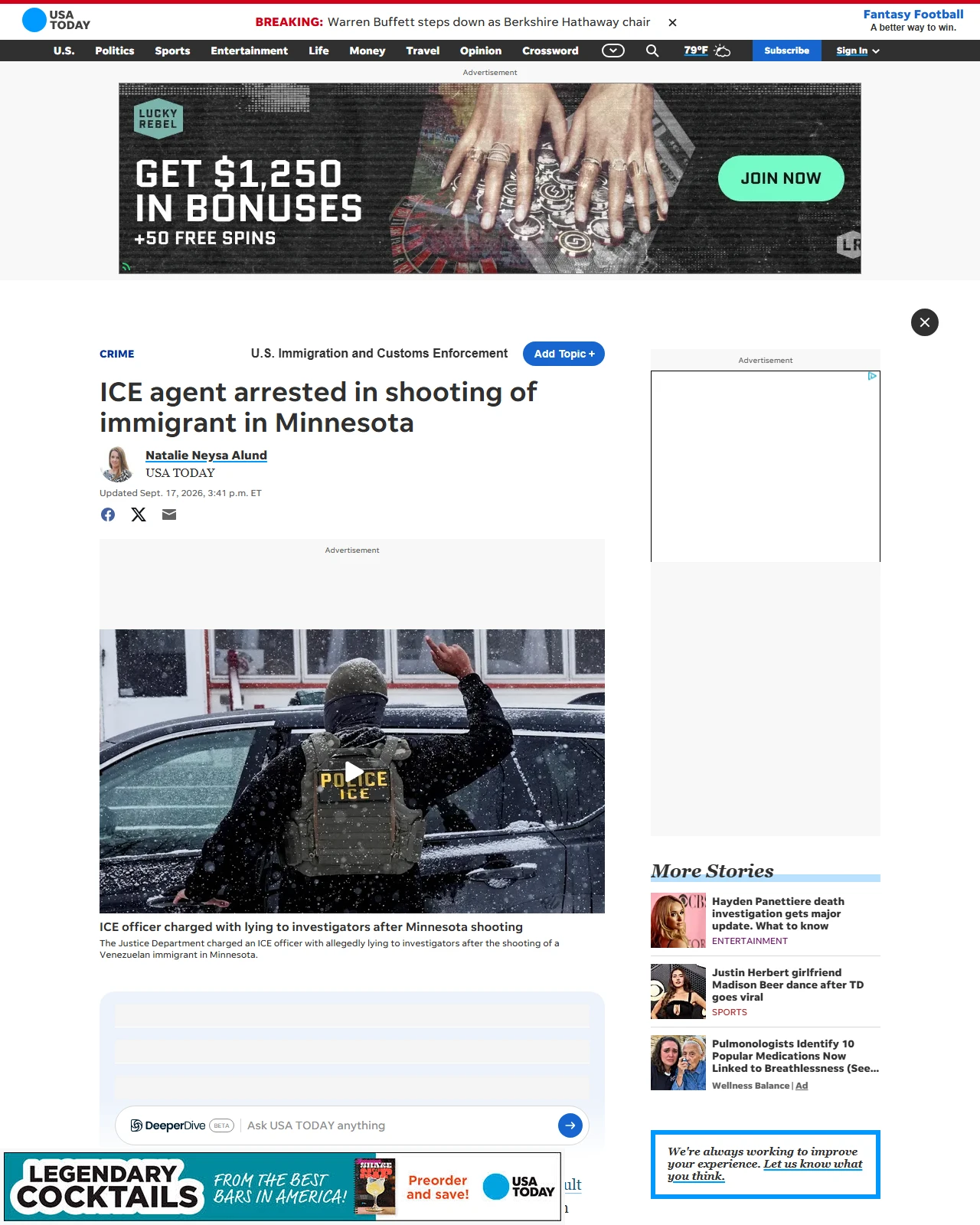 usatoday.com as published: ICE agent arrested in shooting of immigrant in Minnesota