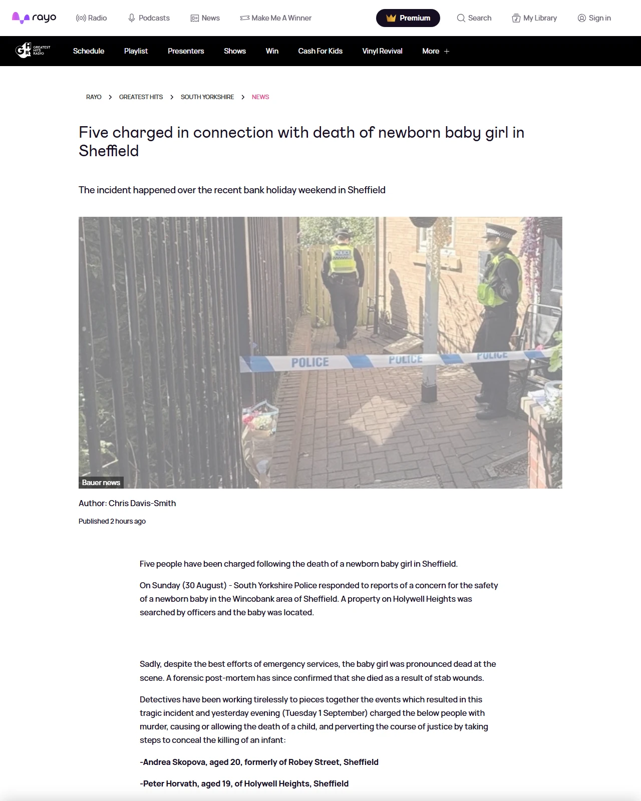 hellorayo.co.uk as published: Five charged in connection with death of newborn baby girl in Sheffield