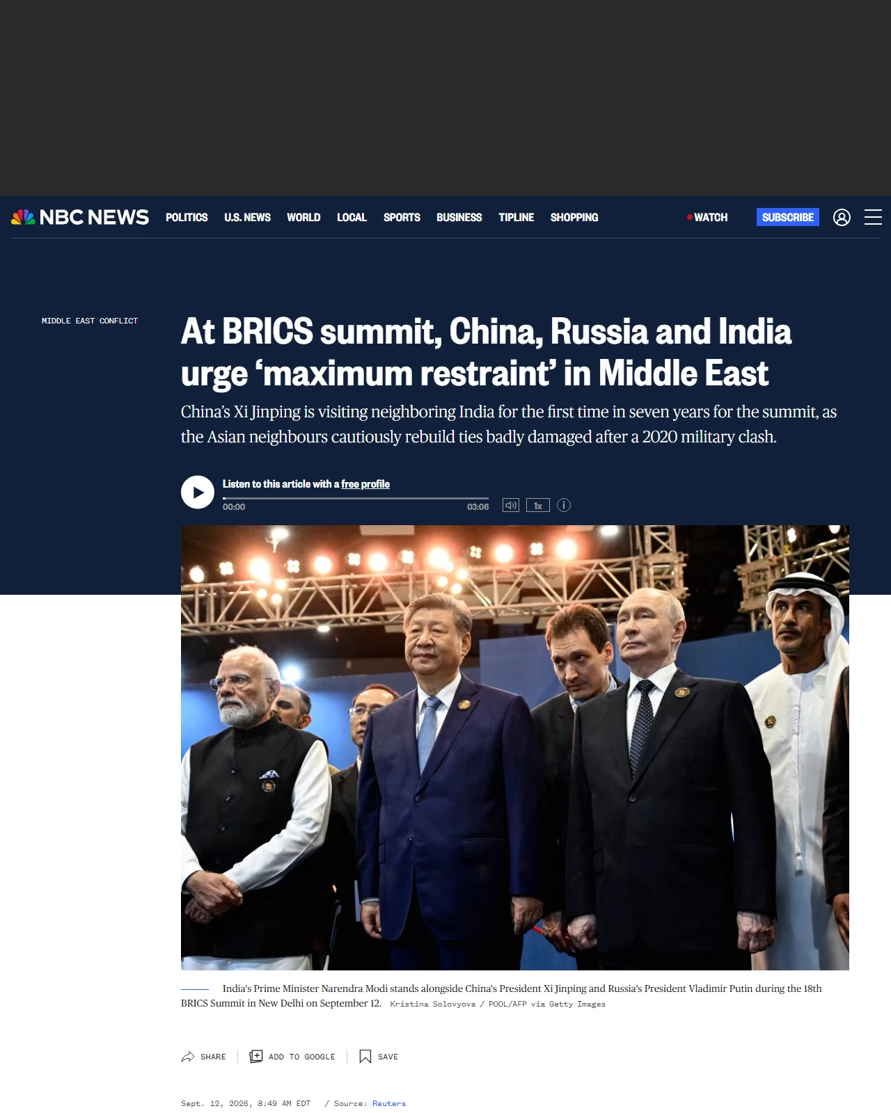nbcnews.com as published: At BRICS summit, China, Russia and India urge ‘maximum restraint’ in Middle East