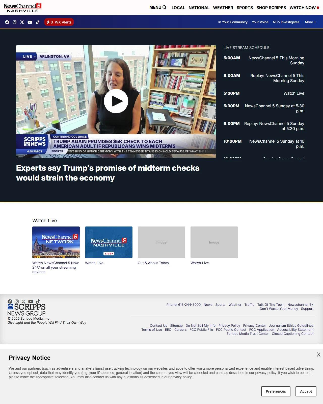 newschannel5.com as published: Experts say Trump's promise of midterm checks would strain the economy