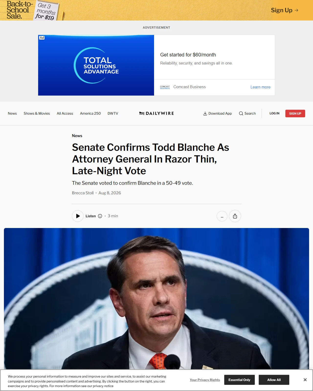 dailywire.com as published: Senate Confirms Todd Blanche As Attorney General In Razor Thin, Late-Night Vote