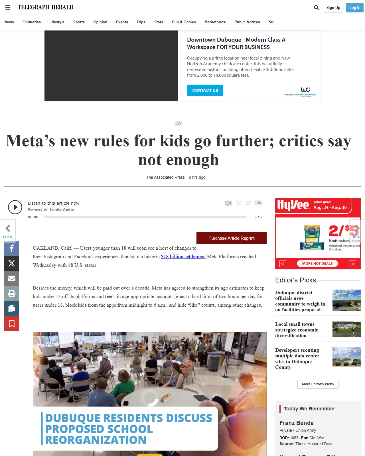 telegraphherald.com as published: Meta’s new rules for kids go further; critics say not enough